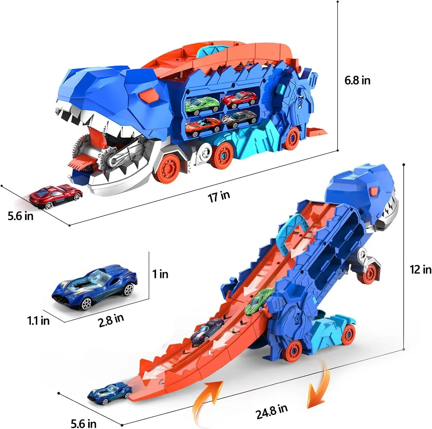 City Dinosaur Ultimate Hauler Track Toy for Boys, Transforms into Stomping Dinosaur with Race Track Ultimate Transporter Hauler Christmas Toys Gifts for Kids Ages 3 4 5 6 Years Old(4 Cars) - Image 5