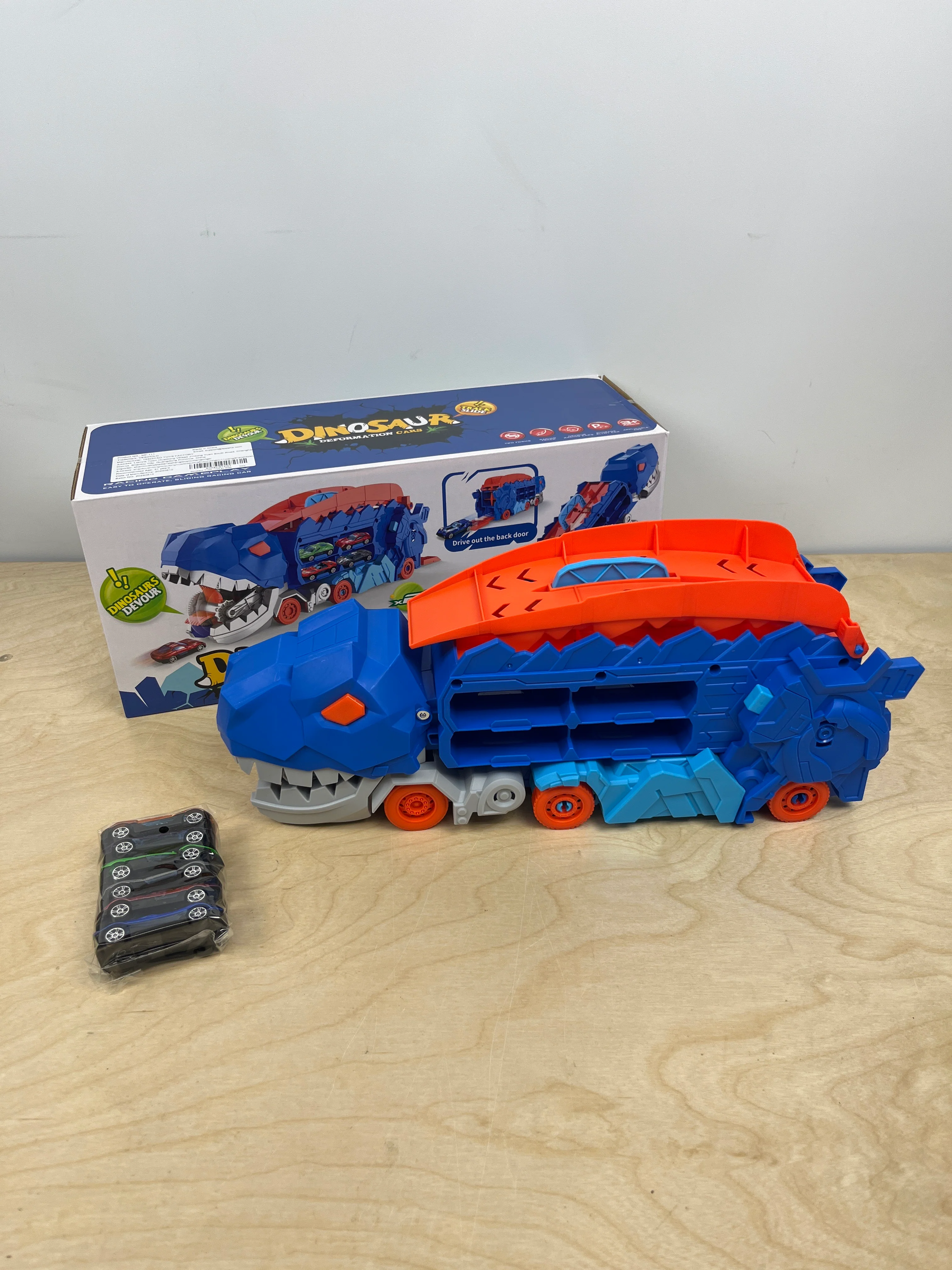 City Dinosaur Ultimate Hauler Track Toy for Boys, Transforms into Stomping Dinosaur with Race Track Ultimate Transporter Hauler Christmas Toys Gifts for Kids Ages 3 4 5 6 Years Old(4 Cars) - Image 6