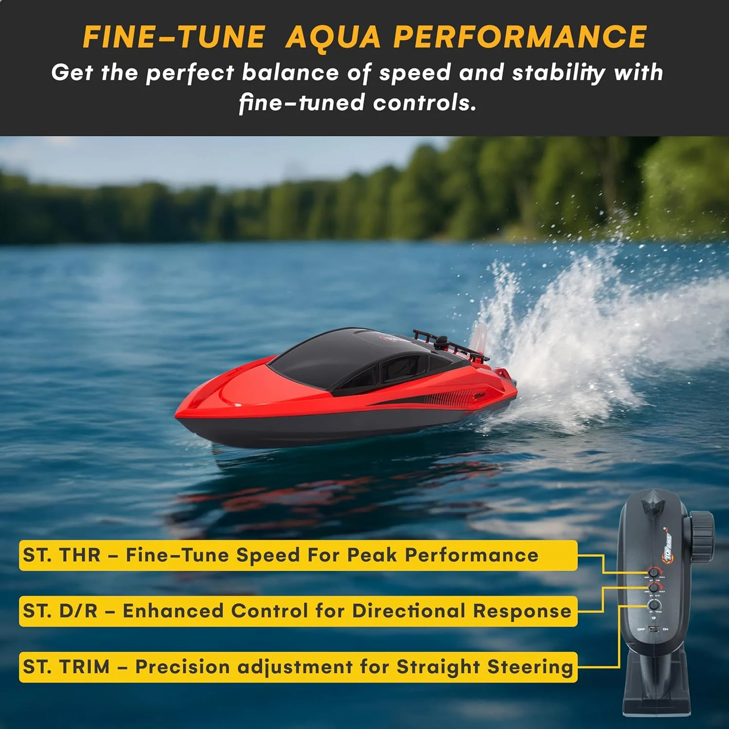 Top Race High-Speed Plastic RC Boat - Rechargeable Battery - 100 M Range - Jet Motor - Low Resistance Hull - Mini RC - Red - Image 3