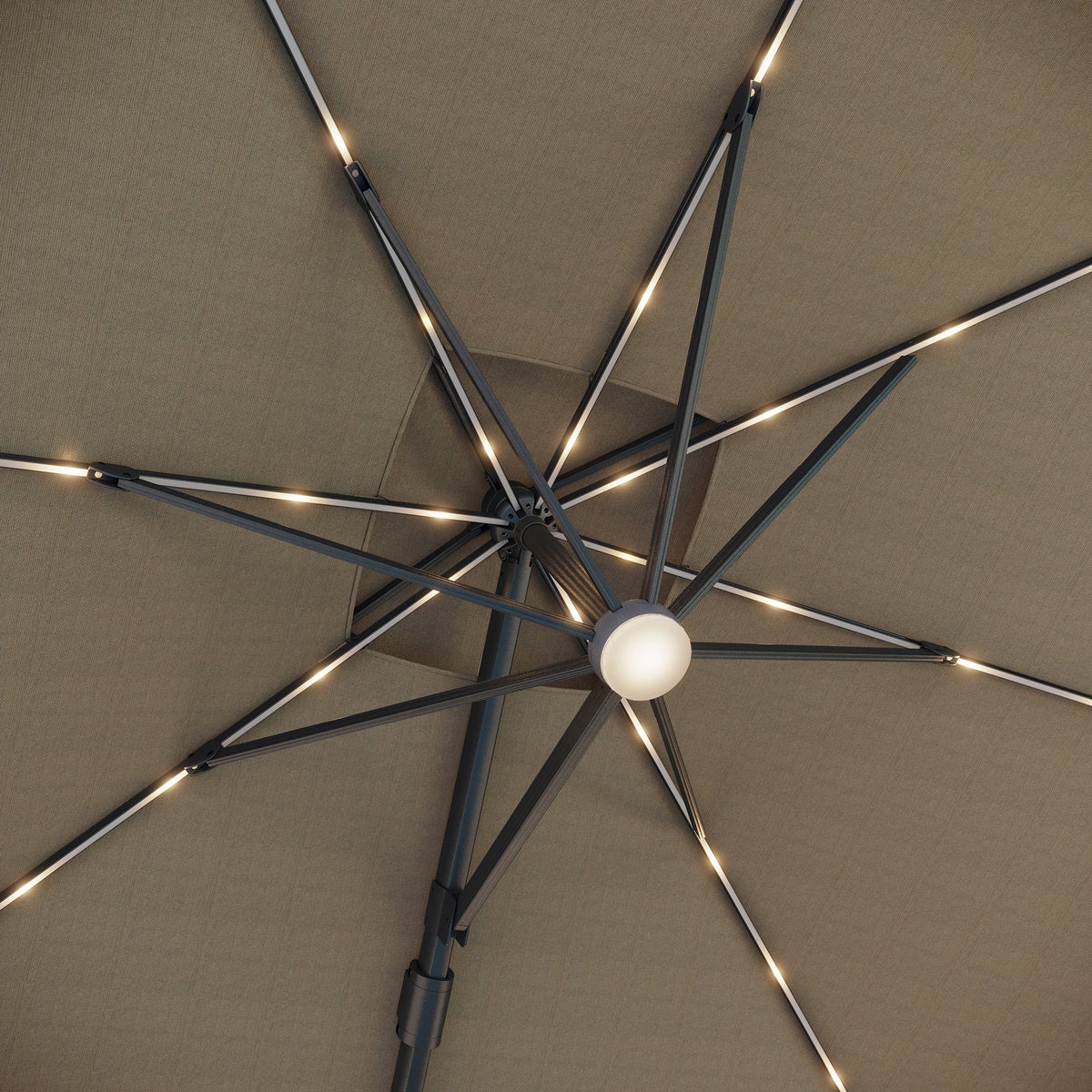 Seasons Sentry Tan 10' Square 2-Tier Solar LED Aluminum Cantilever Umbrella With Base - Image 4