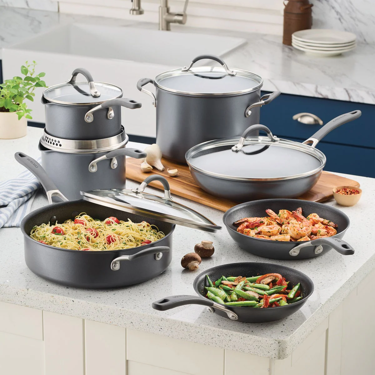 NEW - Circulon A1 Series with ScratchDefense Cookware Set, 12 Piece, Graphite