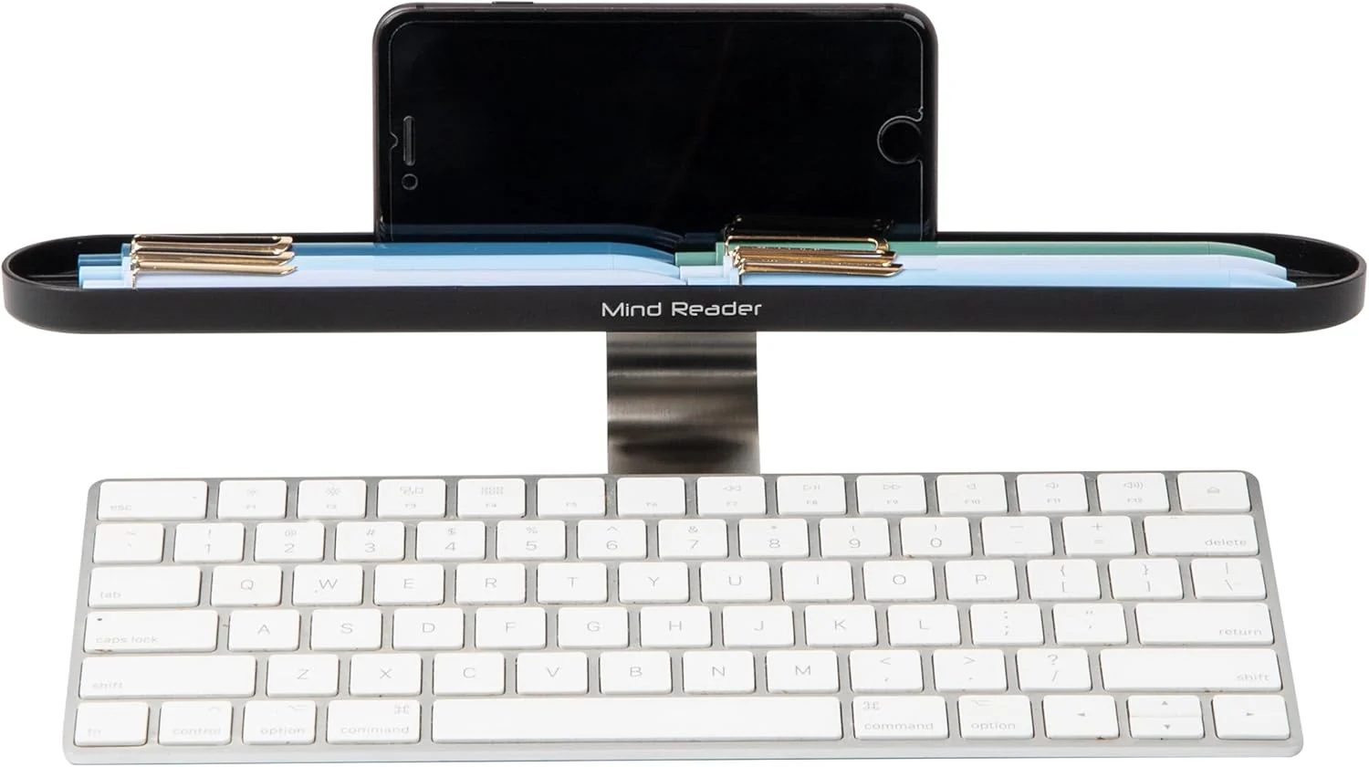 Mind Reader Over Keyboard Shelf, Desktop Organizer, Phone Holder, Storage, Phone Holder, Office, 13" L x 2" W x 3.5" H, Black - Image 4