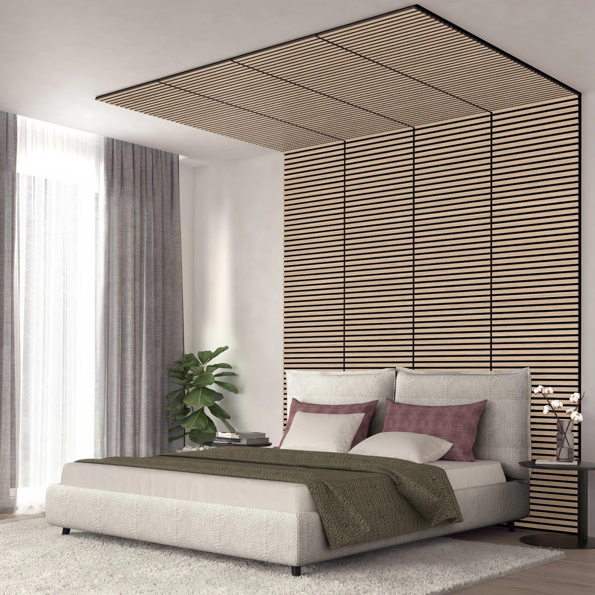 Artika Sonolok Sound-Absorbing Slatted Panel Kit - Oak and Black - Image 3