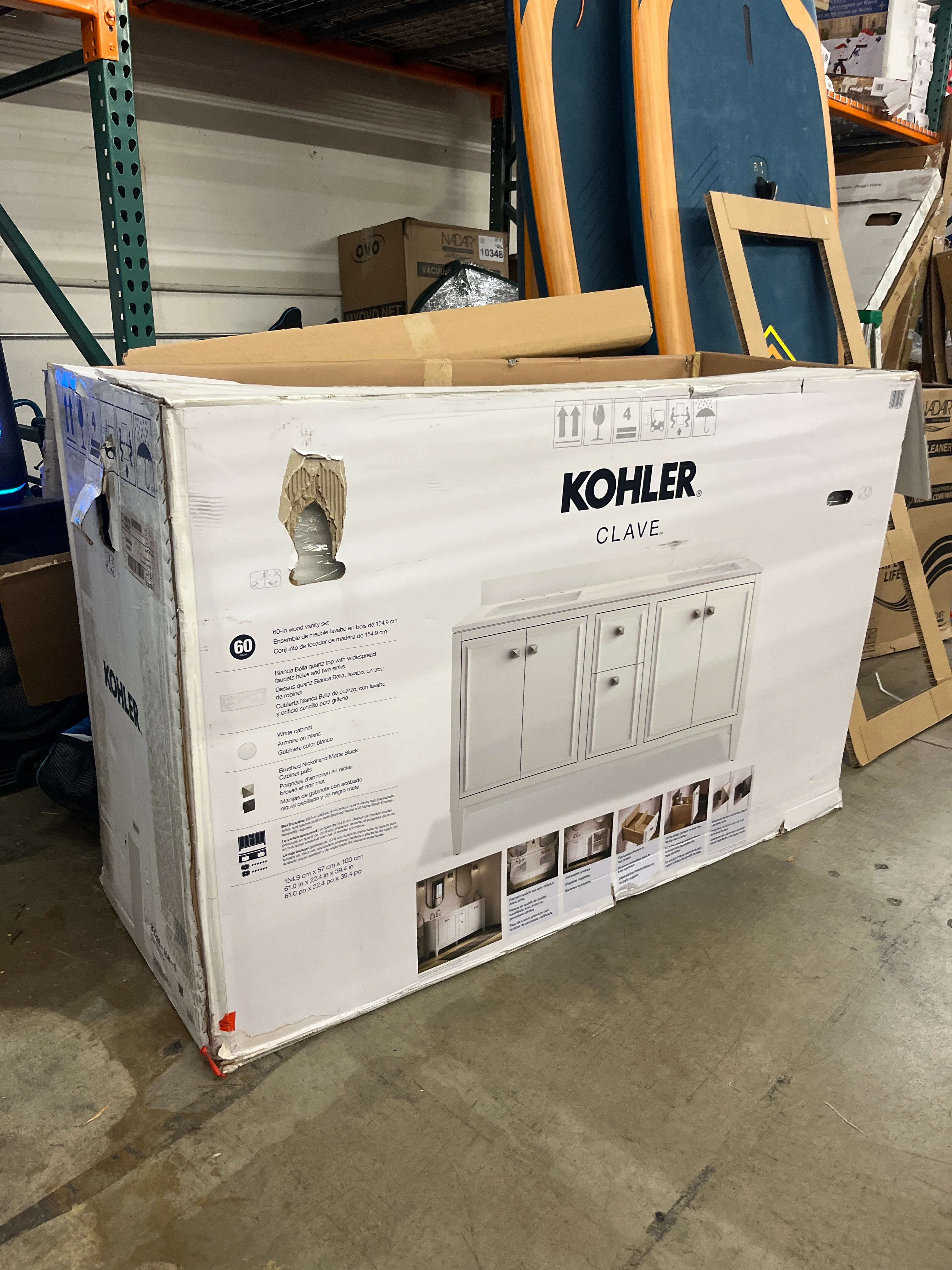 NEW - Kohler Clave 60" Bathroom Vanity Cabinet with Sink and Quartz Top - Image 7
