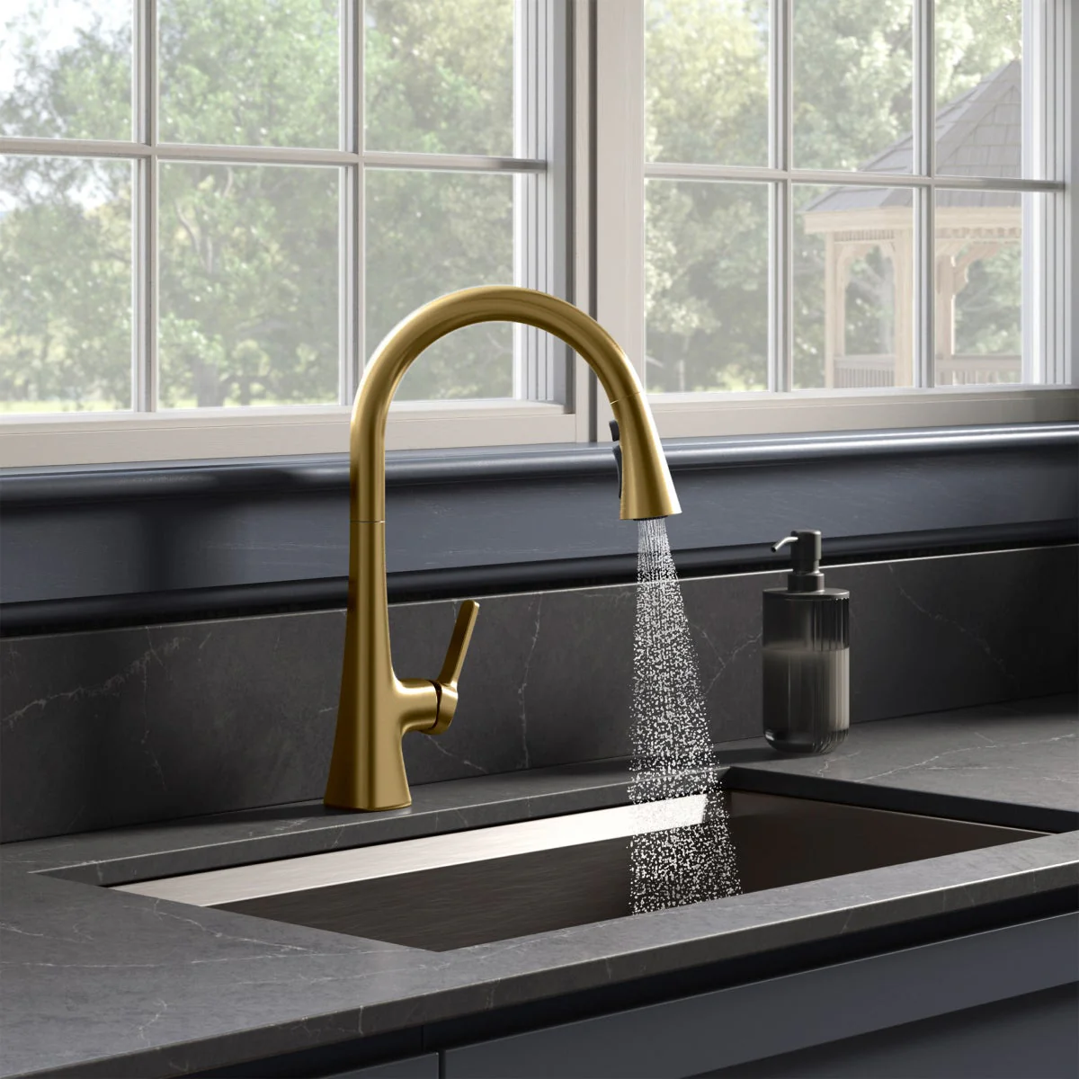 NEW - Kohler Guild Gold Pull-down Kitchen Sink Faucet with Three-function Sprayhead - Image 3