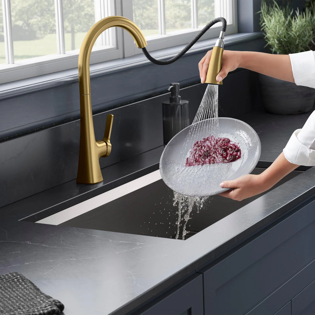 NEW - Kohler Guild Gold Pull-down Kitchen Sink Faucet with Three-function Sprayhead - Image 4