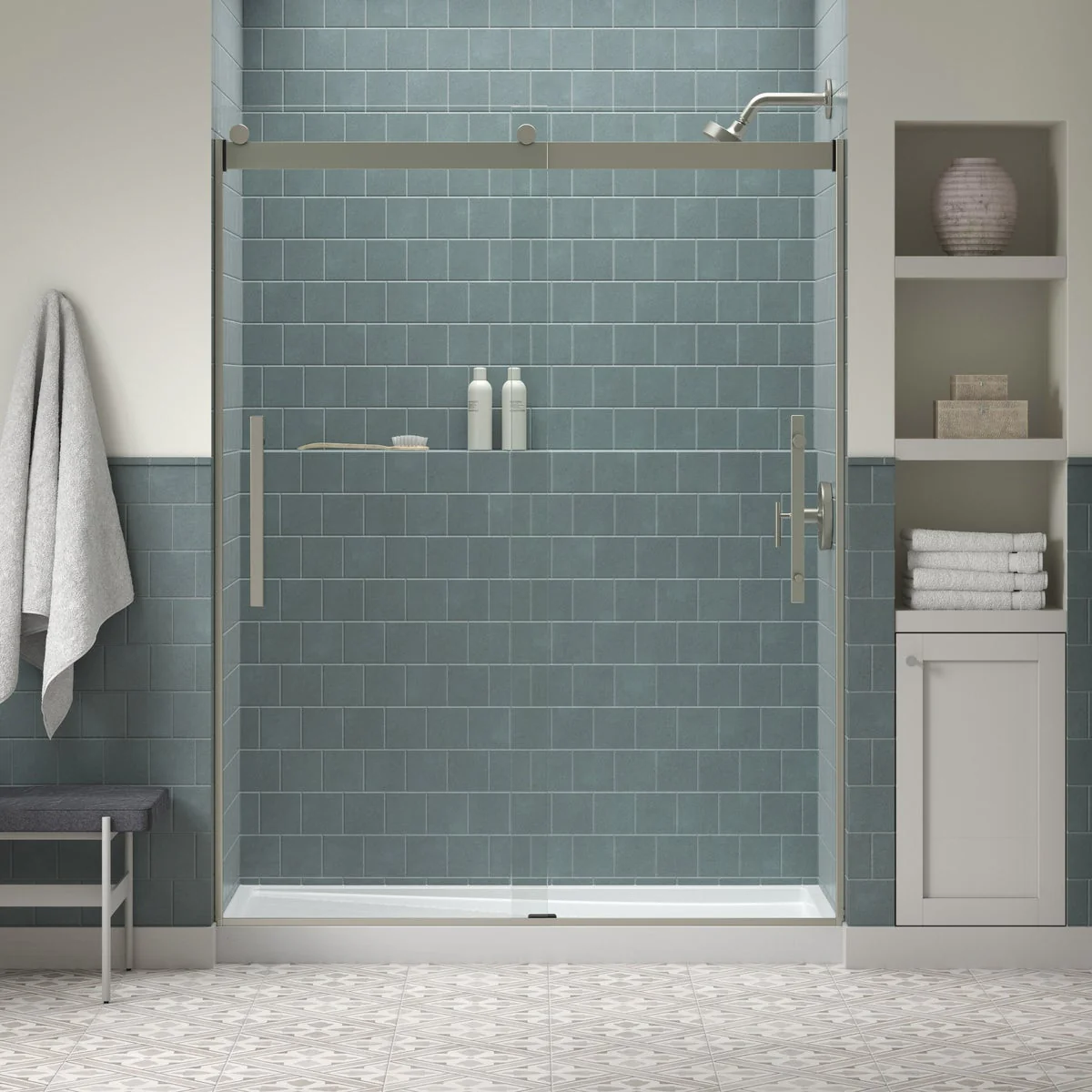 NEW - Kohler Tellin Shower Door 78 in. x 59 in. Brushed Nickel Sliding Shower Door - Image 2