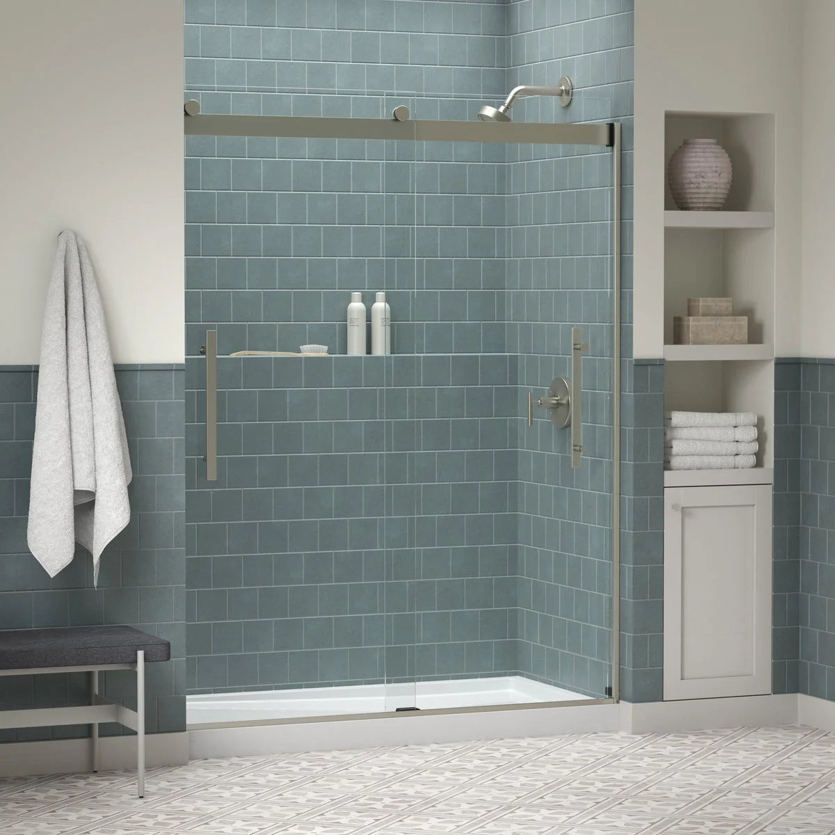 NEW - Kohler Tellin Shower Door 78 in. x 59 in. Brushed Nickel Sliding Shower Door - Image 3