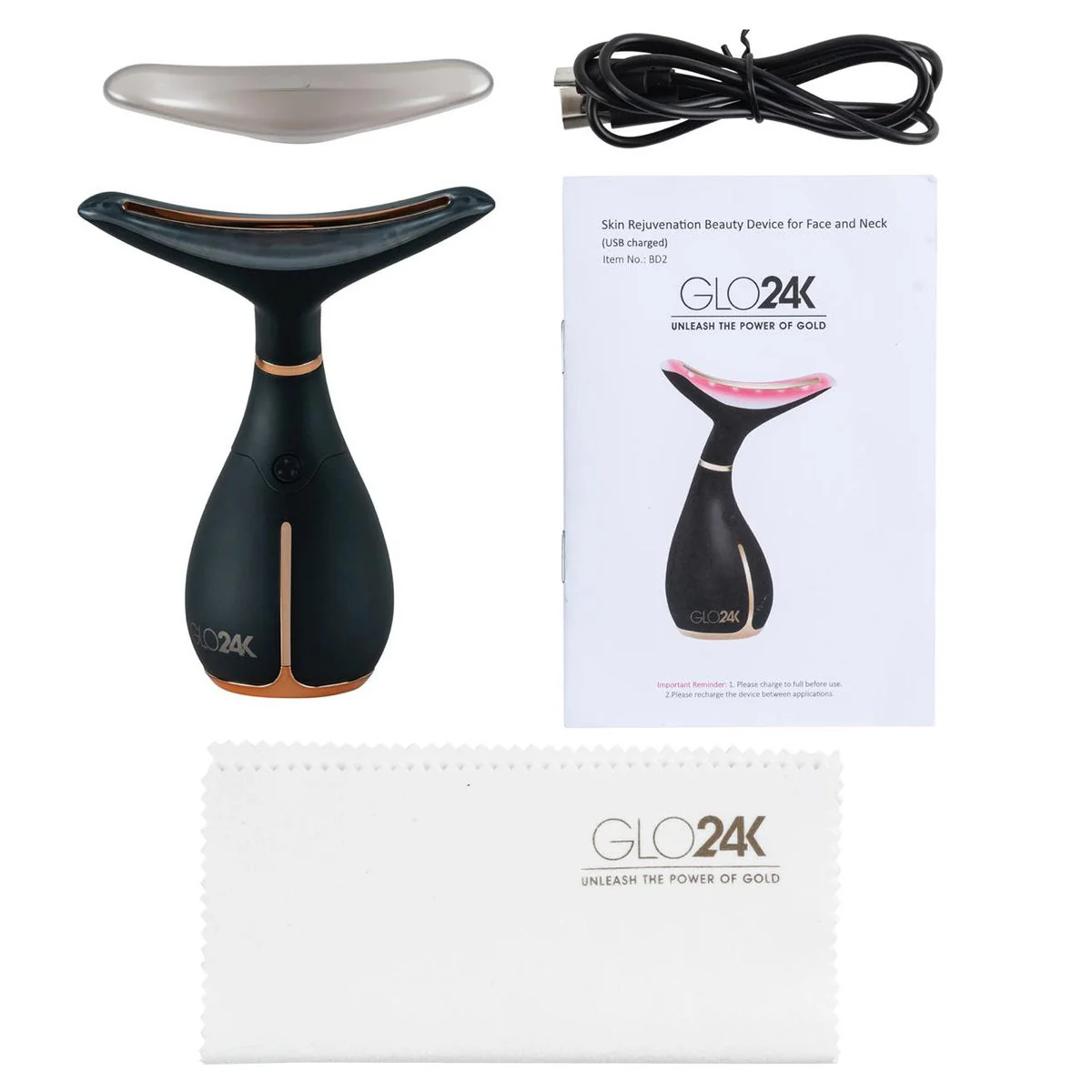 GLO24k Skin Rejuvenation Device for Face & Neck + 1.7 fl oz Conductive Hydra Gel - Image 2