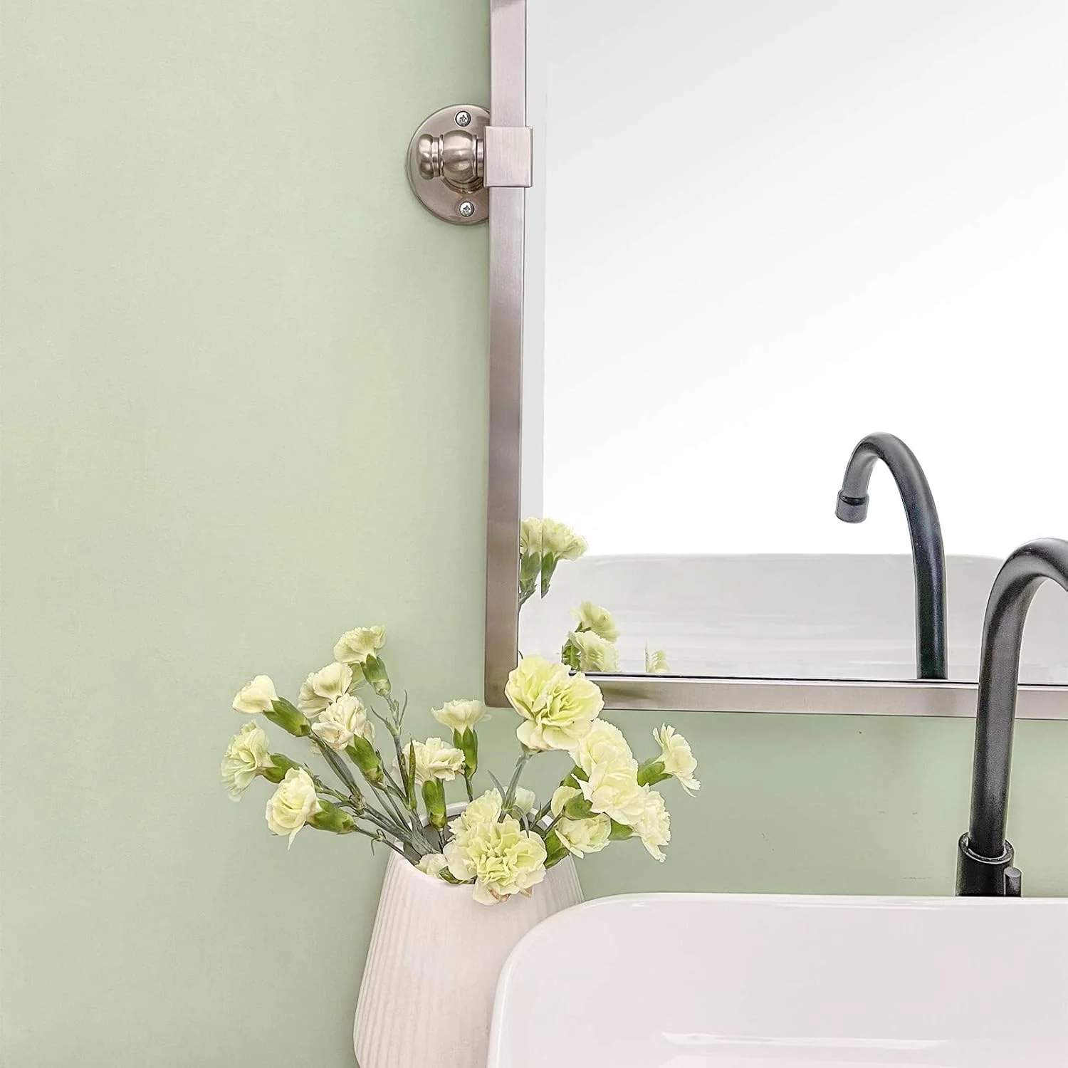 TEHOME Pivot Mirror Brushed Nickel Tilt Rectangle Bathroom Mirror Tilting Metal Framed Beveled Vanity Mirrors, Overall 23.9 x 24 inches (Mirrror 20 x 24 inches) - Image 2
