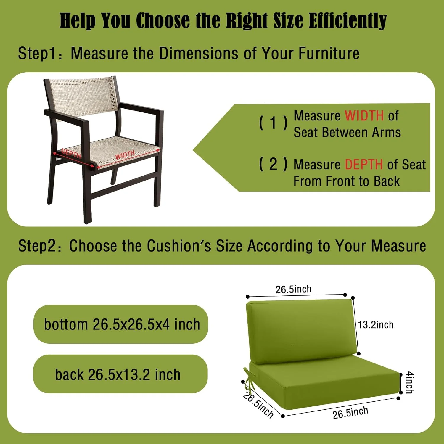 idee-home Outdoor Cushions for Patio Furniture, Waterproof Outdoor Seat Cushion Hampton Bay Deep Seat Replacement Cushions for Garden - Image 4
