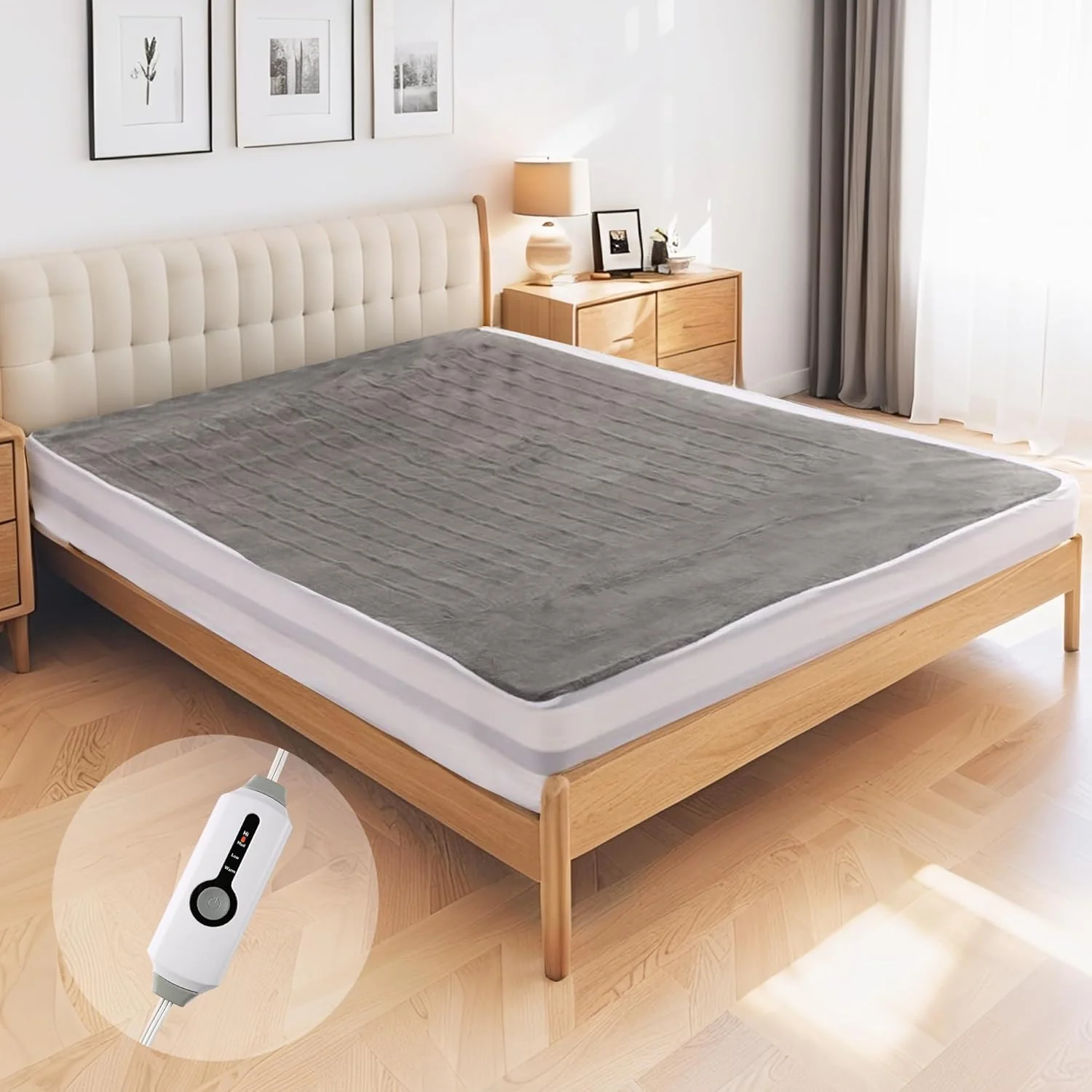 YAKEE Electric Mattress Pad Twin Size 39''x75'', Soft Fleece with 4 Heating Levels, 10-Hour Auto Shut Off, Fast Heating, Deep Pocket Bed Topper Fit Up to 21", Machine Washable, Grey