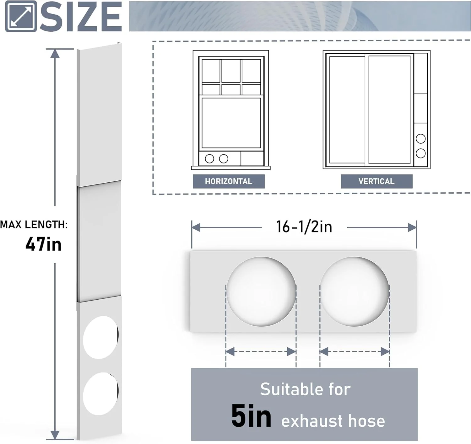 Flamorrow Dual Hose Portable Air Conditioner Window Kit, Adjustable Window Seal Plates for 5" Diameter Exhaust Hose, Sliding AC Window Vent Kit with Foam Seal Strip, White - Image 2