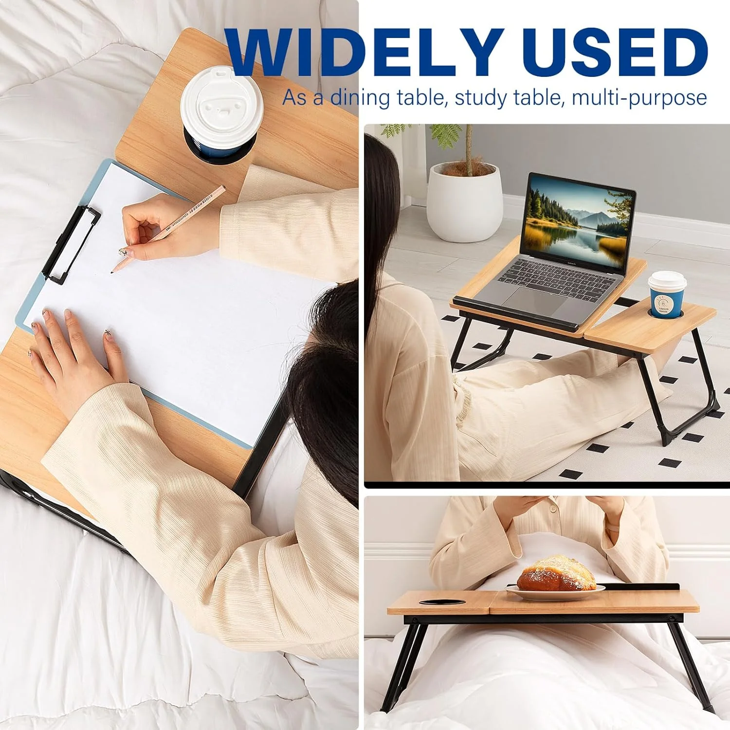 Laptop Desk for Bed Couch, Adjustable Foldable Bed Table with Cup Holder - Image 8