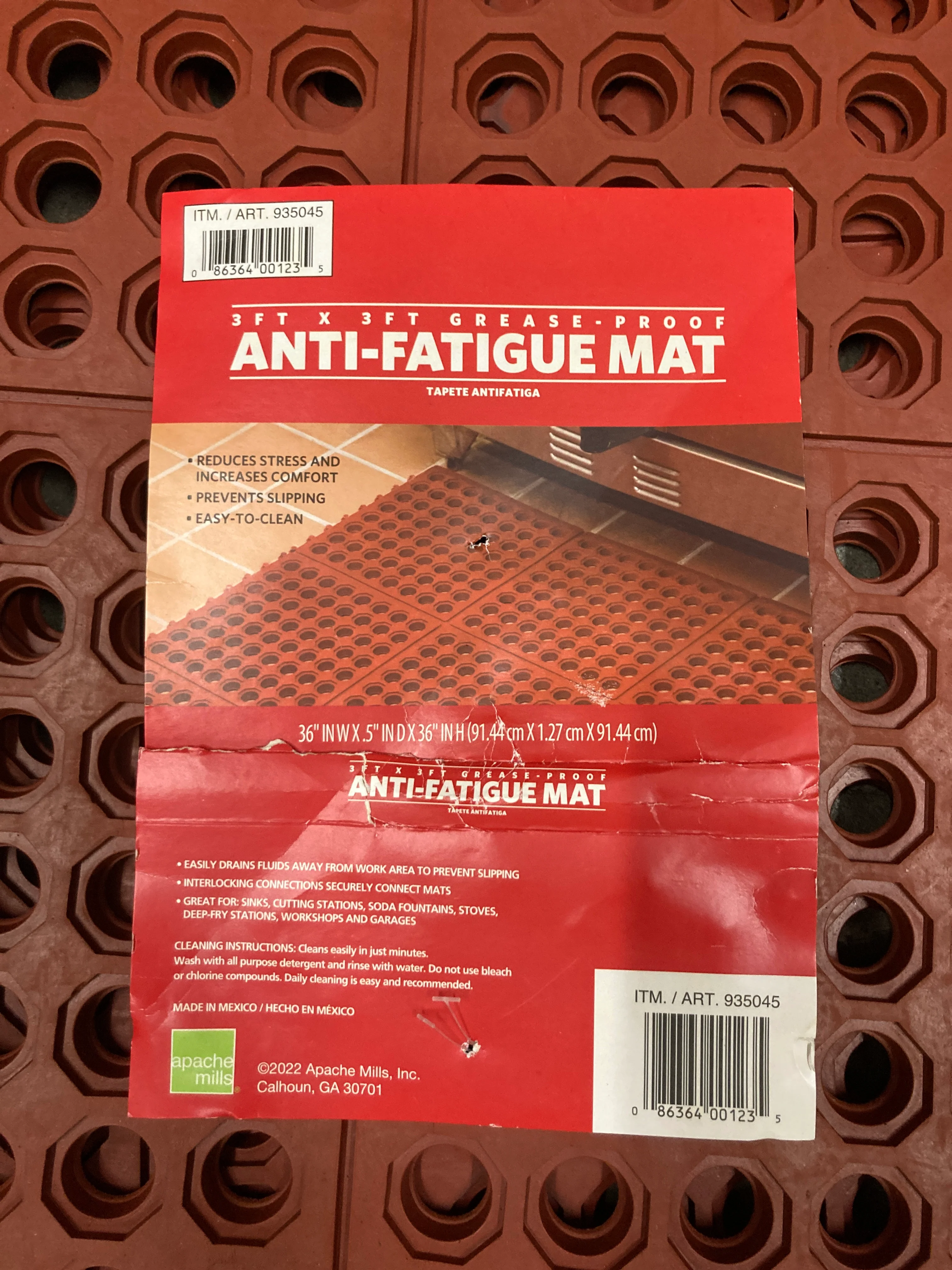 Costco - Apache Mills Performa Anti-Fatigue Grease-Proof Mat, 3’ x 3’, Red - Retail $29