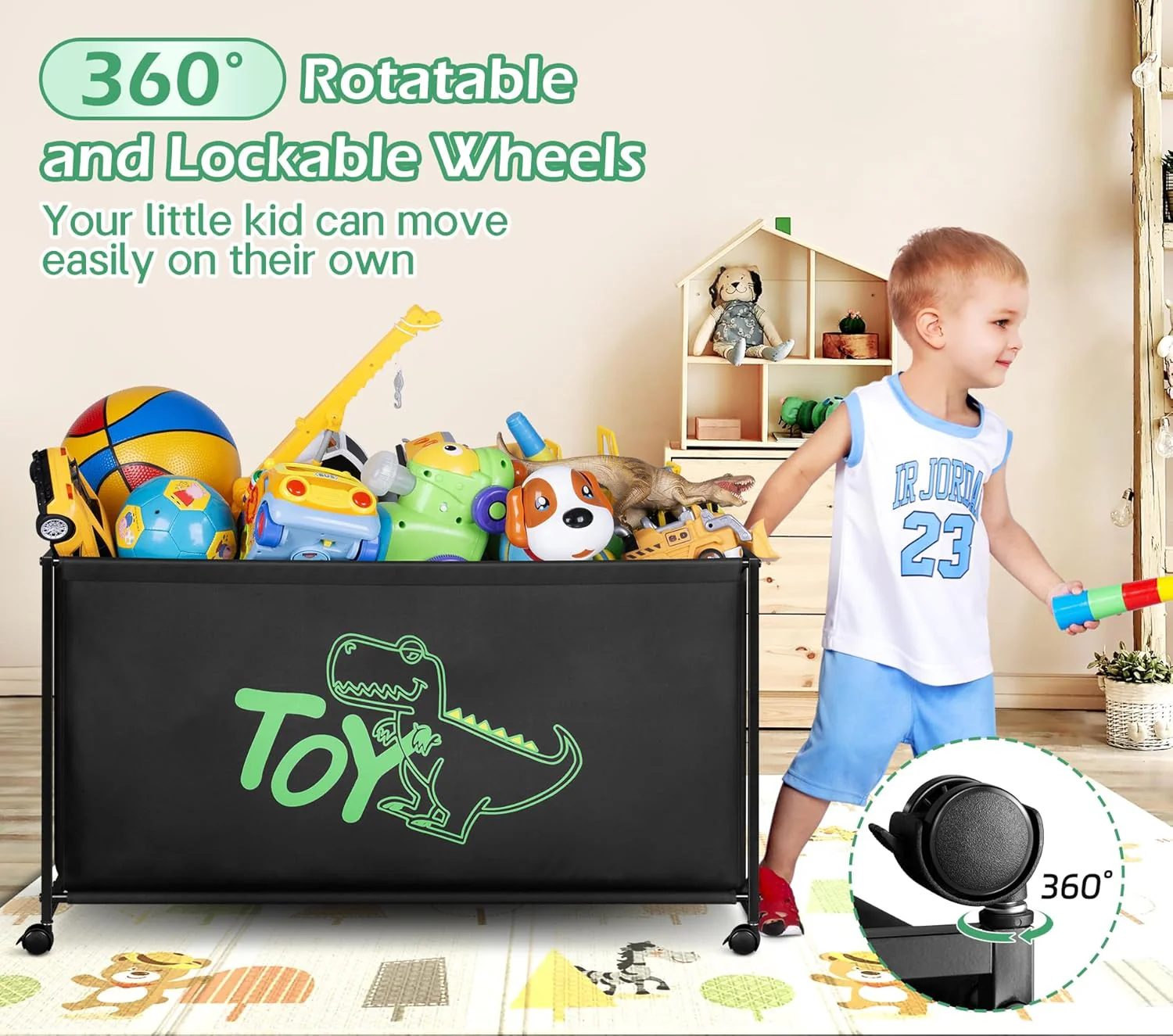 MISSLO Large Toy Box with Wheels Big Toy Chest for Kids Organizer Toy Storage Bin, 124L, Black - Image 2