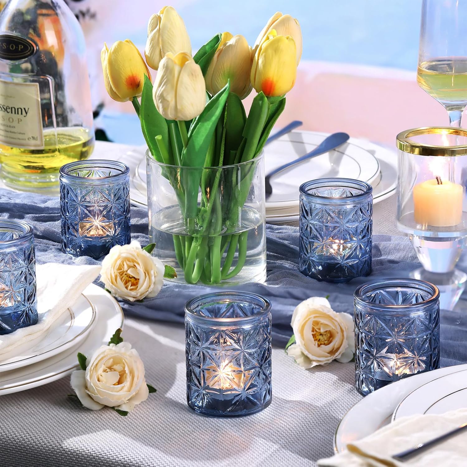 12 Pack Blue Votive Candle Holders,Vintage Blue Candle Holders - Image 3