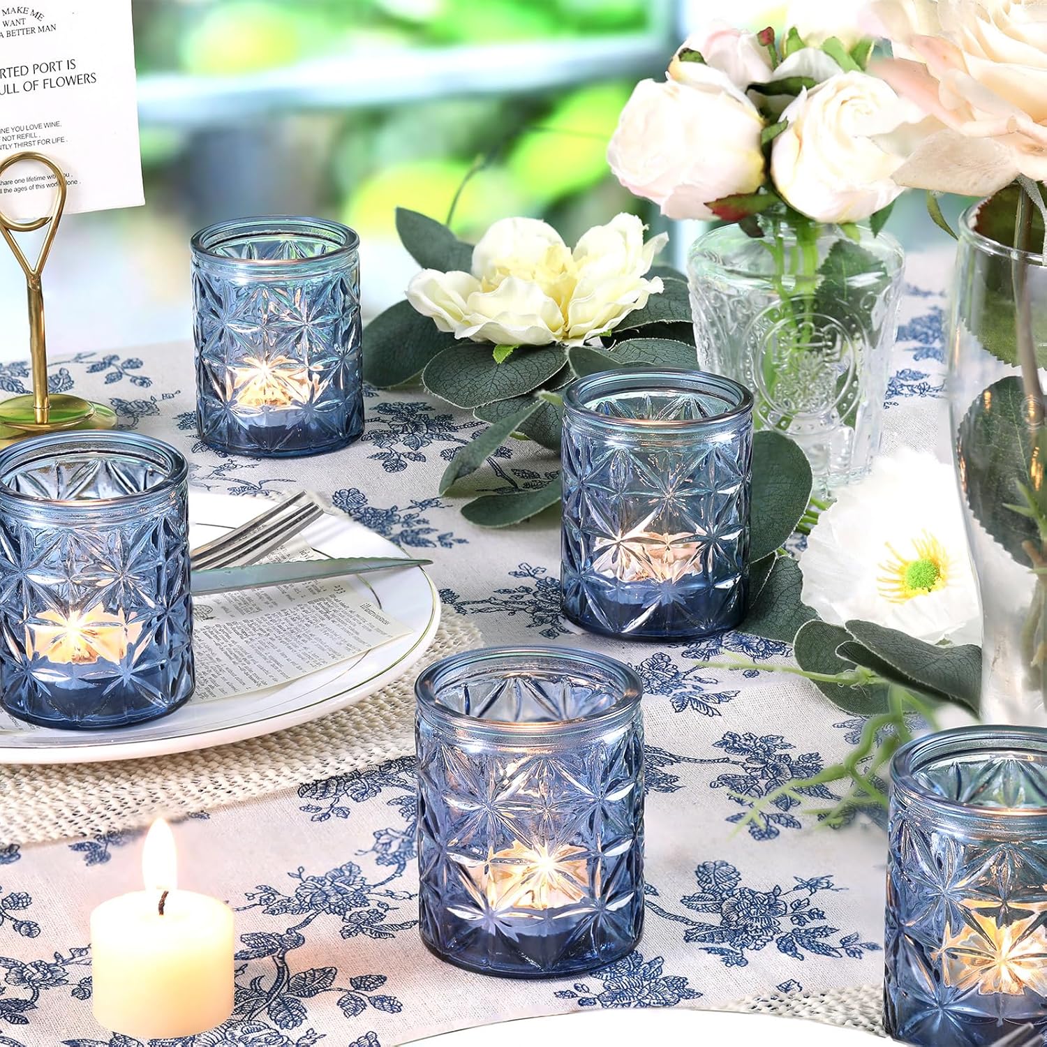 12 Pack Blue Votive Candle Holders,Vintage Blue Candle Holders - Image 5