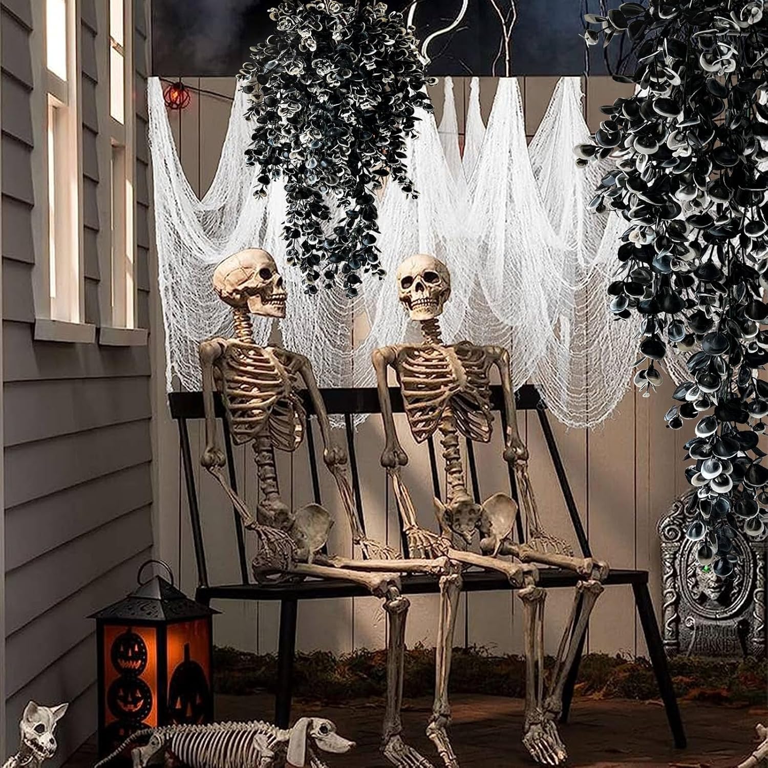 Vine Plant Fake 4 Pcs Ferns Artificial Plants Large Faux Hanging Plant Artificial Hanging Plants Wall Plants Fake Ivy Room Decor Home Garden Wedding Party Indoor Outdoor Decorations(Black White) - Image 5