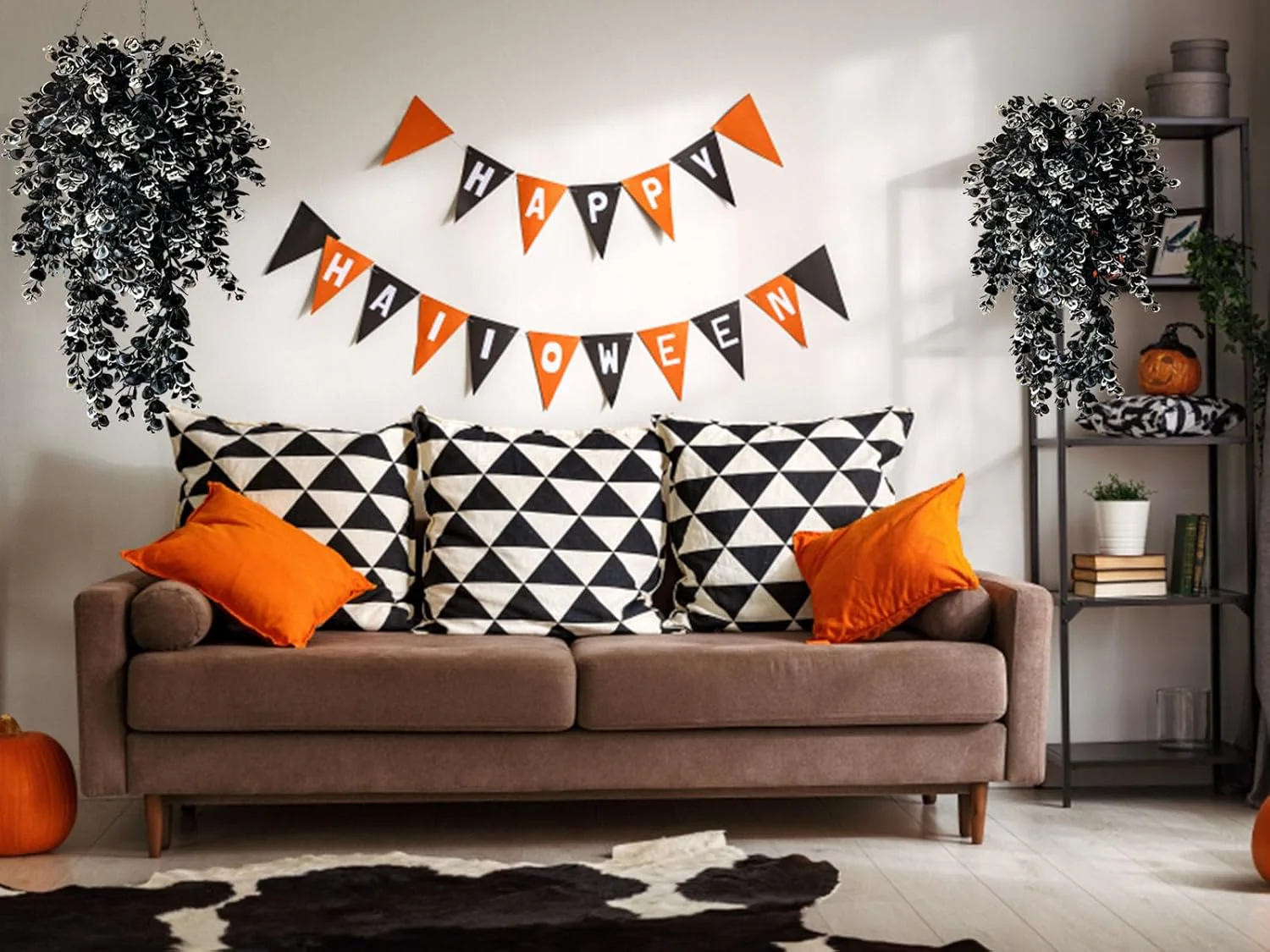 Vine Plant Fake 4 Pcs Ferns Artificial Plants Large Faux Hanging Plant Artificial Hanging Plants Wall Plants Fake Ivy Room Decor Home Garden Wedding Party Indoor Outdoor Decorations(Black White) - Image 6