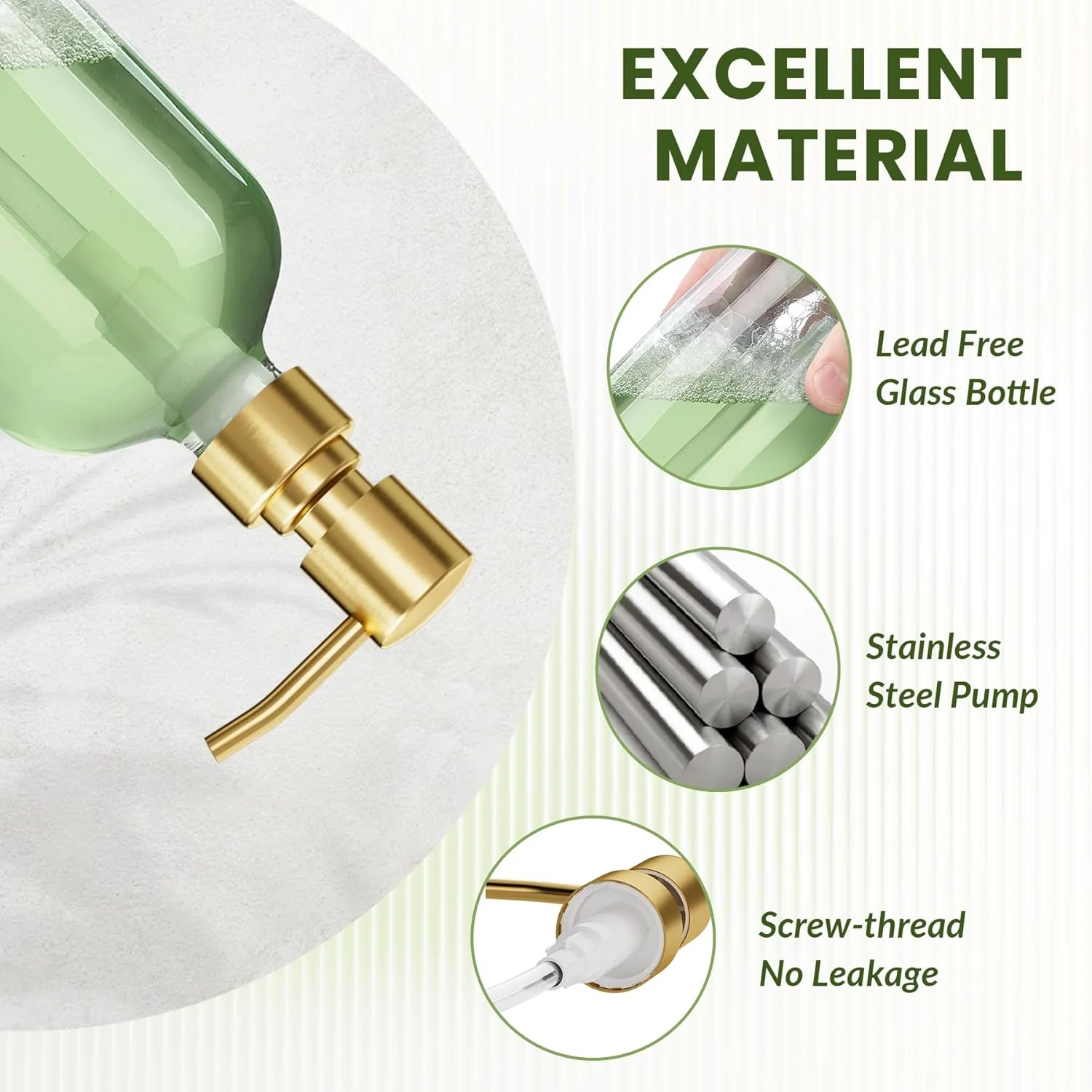 AmazerBath Soap Dispenser, 2 Pack Glass Soap Dispenser with Pump Stainless Steel, 17OZ - Image 4