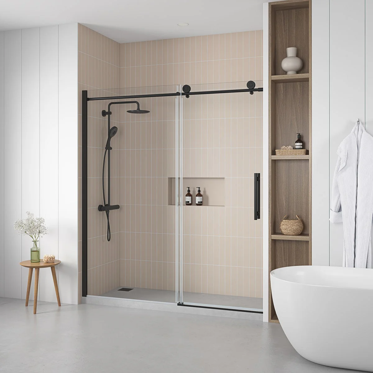 OVE Decors 60" Matte Black Renfrew Frameless Soft-close Sliding Shower Door - Image 2