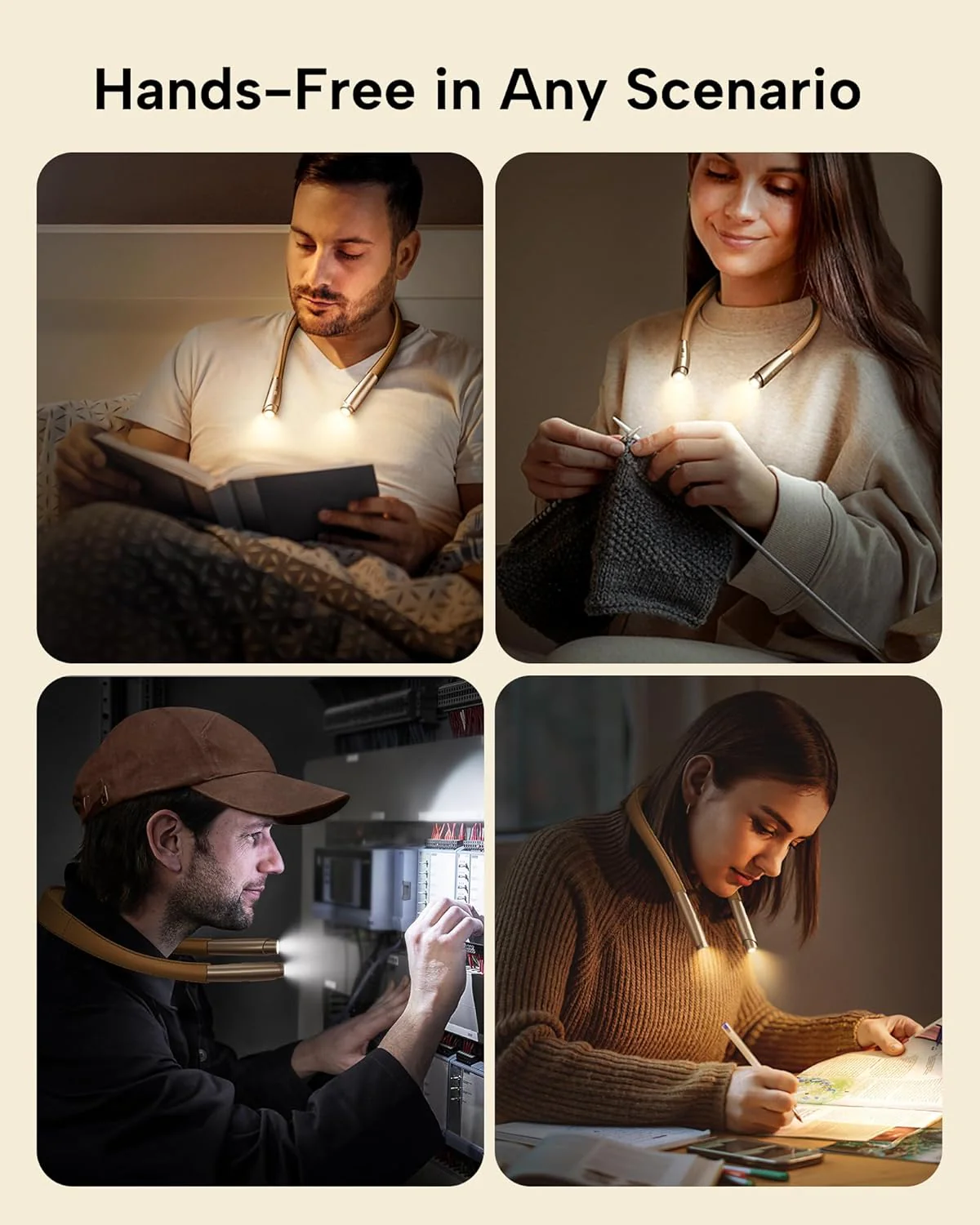 LED Neck Reading Light, Book Light for Reading in Bed, 3 Colors, 9 Brightness Levels, Lightweight Comfortable Design, Long Lasting, Perfect for Knitting,Crafting,Camping,Gold Rose - Image 4