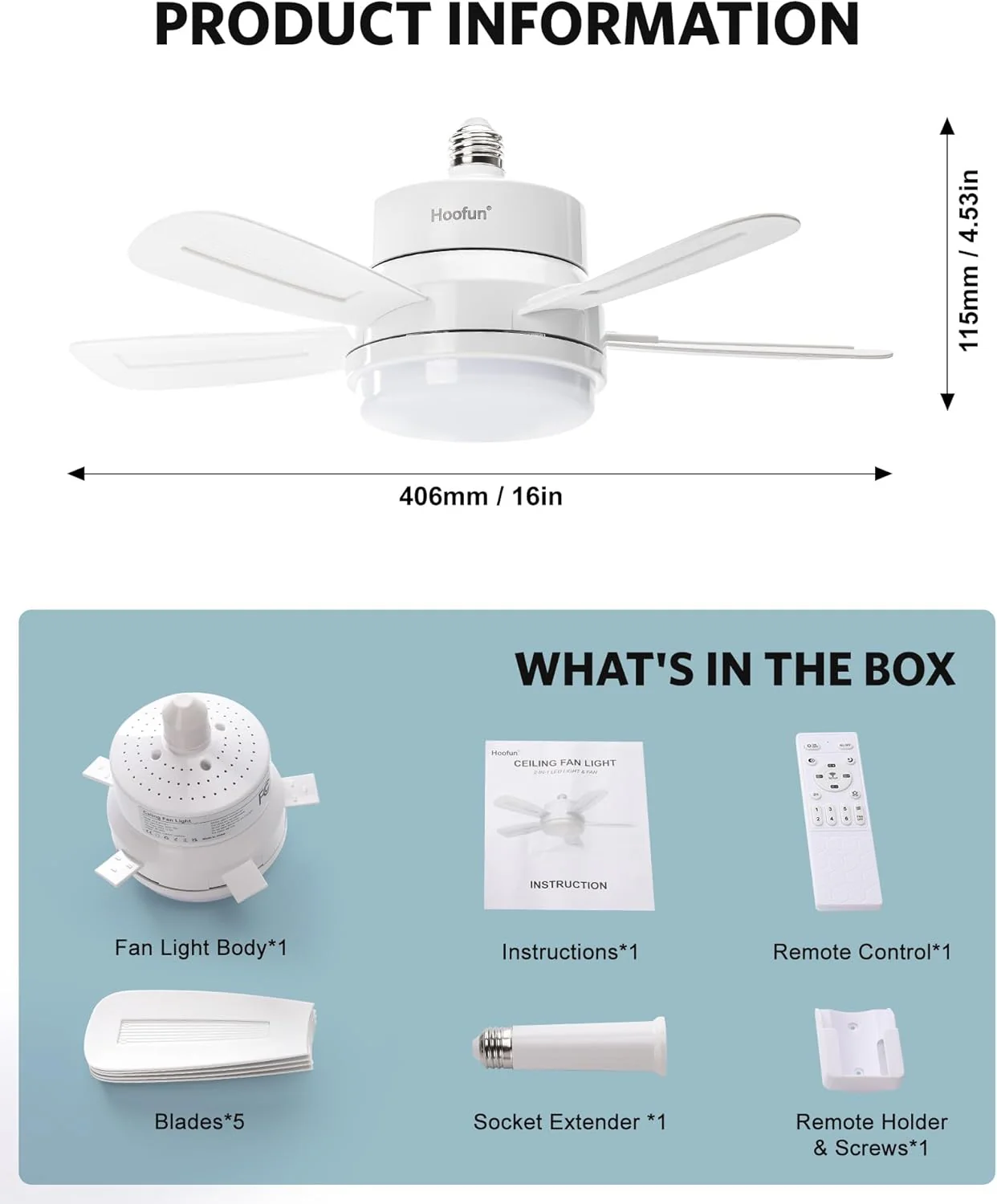 15.7" Socket Fan with Light and Remote, 3000K-6500K, 1700LM, Wireless Screw in Light Socket Fan for Bedroom, Kitchen, Living Room, Garage, E26 Base - Image 13