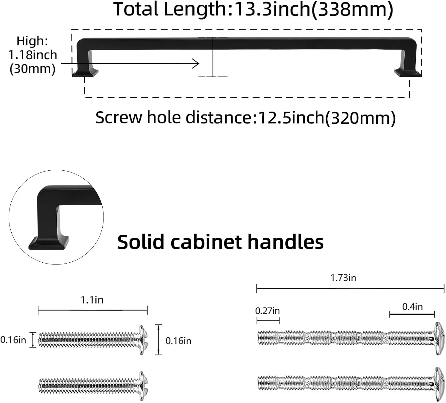 6 Pack Matte Black Kitchen Cabinet Handles - 12-3/5 inch (320mm) Black Drawer Pulls - Image 2