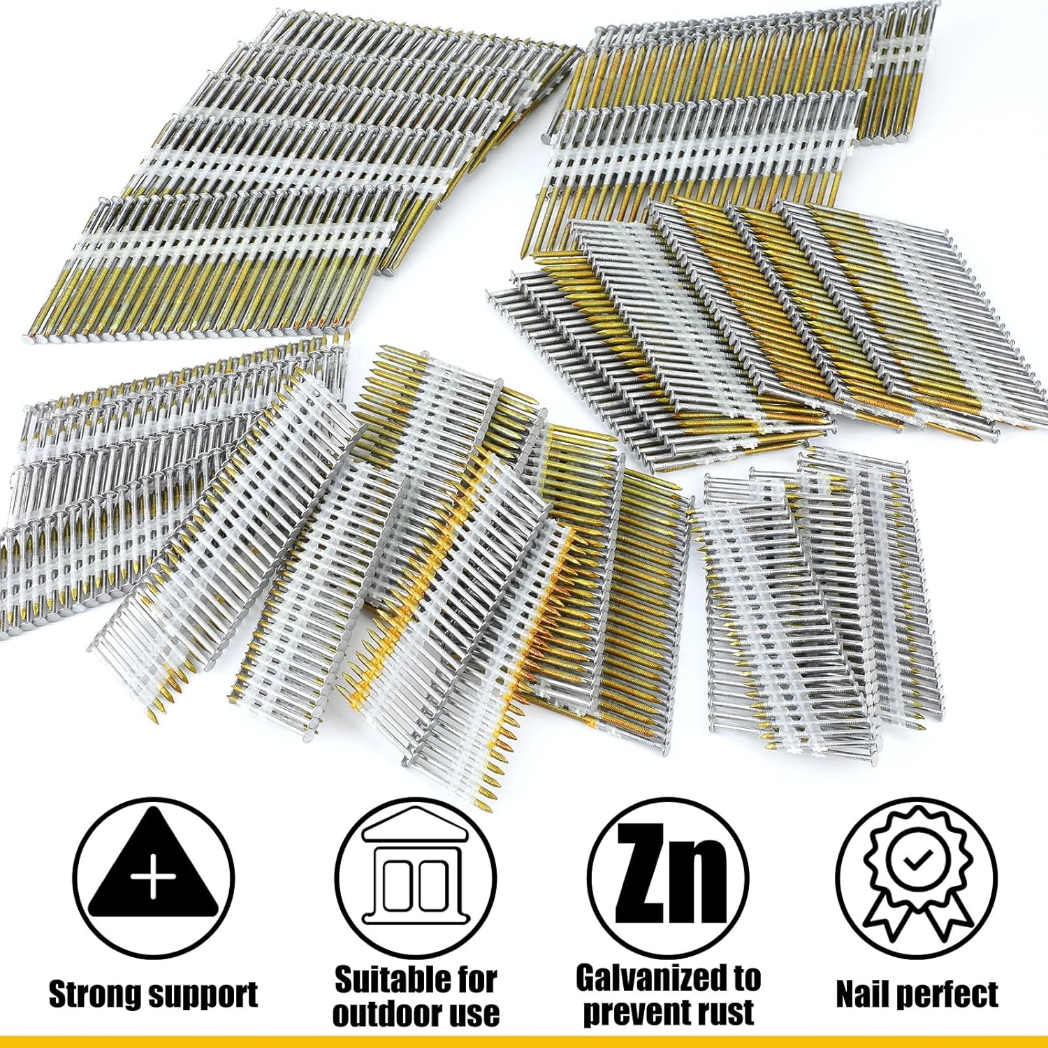 Therwen 1500 Count 21 Degree Framing Nails Ring Shank Nails for Use in All Pressure Treated Lumber, Flat D Head, Galvanized, Plastic Row Fixed (2" 2-1/2" 3") - Image 5