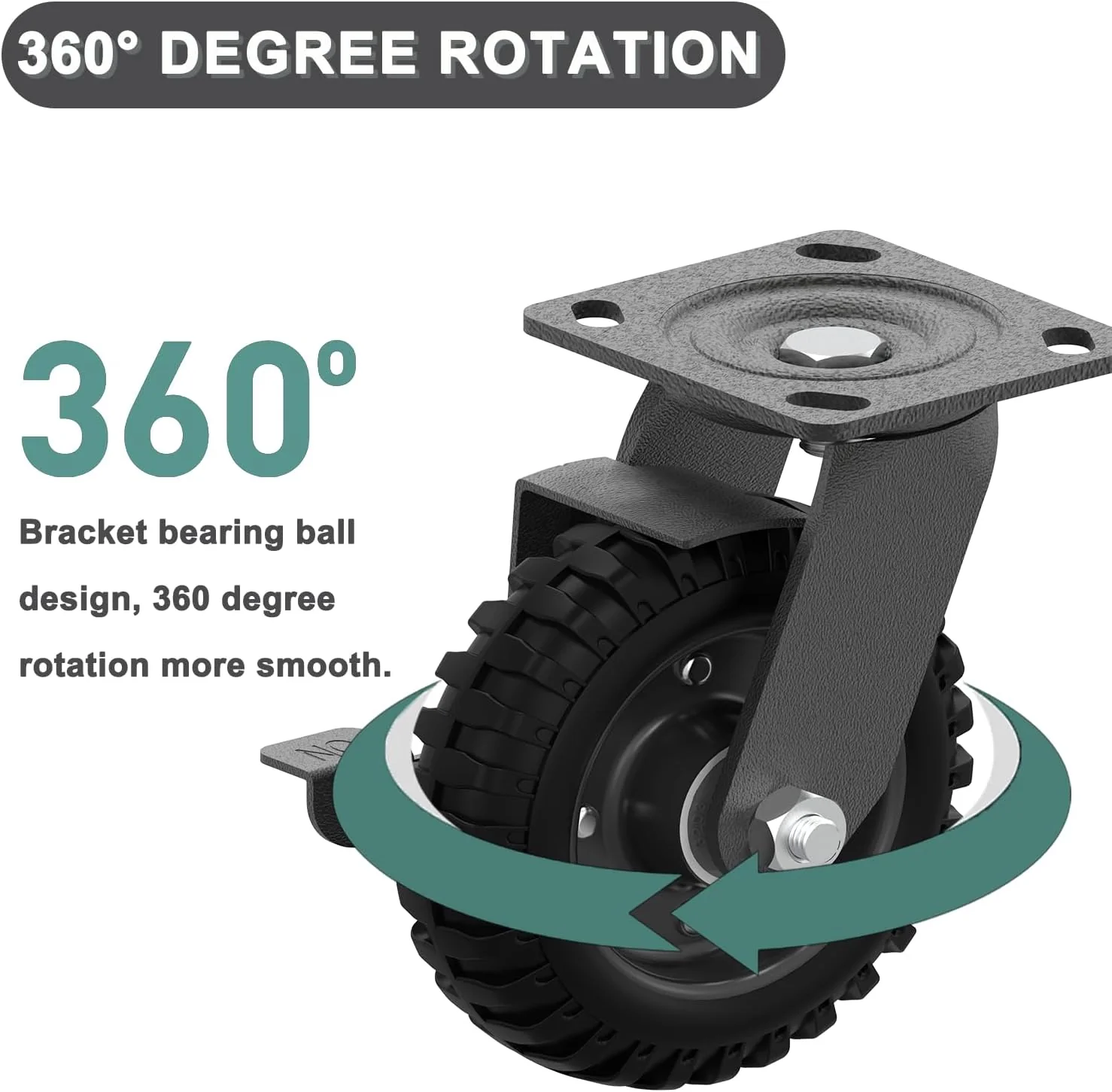 Heavy Duty Caster Wheel 8 Inch,Plate Caster Swivel 2 Pack 700lb Capacity,Solid Rubber,Cast Iron,Brake Casters for Flat Carts,Workbench,Dolly,Trolley - Image 5