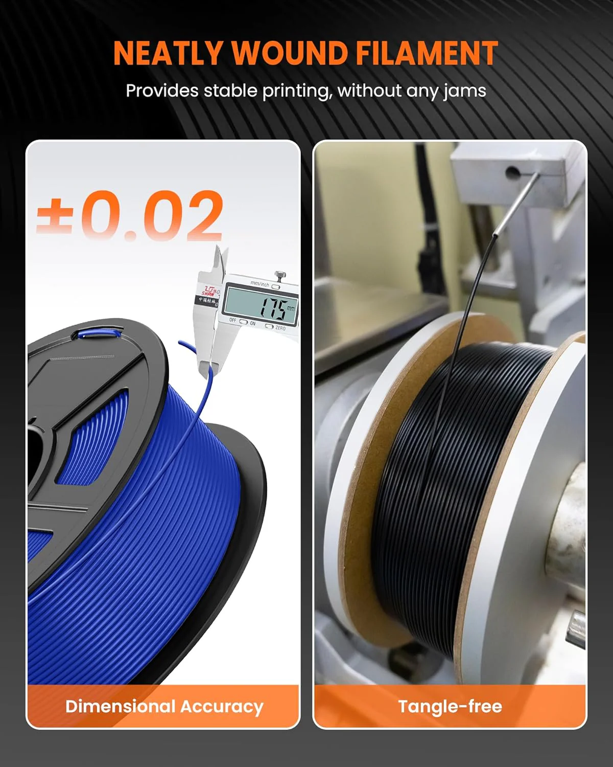 TECBEARS PLA 3D Printer Filament, 4KG PLA Filament 1.75mm, Neatly Wound 3D Printing Filament, Dimensional Accuracy +/- 0.02 mm,1 Kg Per Spool, Pack of 4, Black+Black+White+White - Image 6