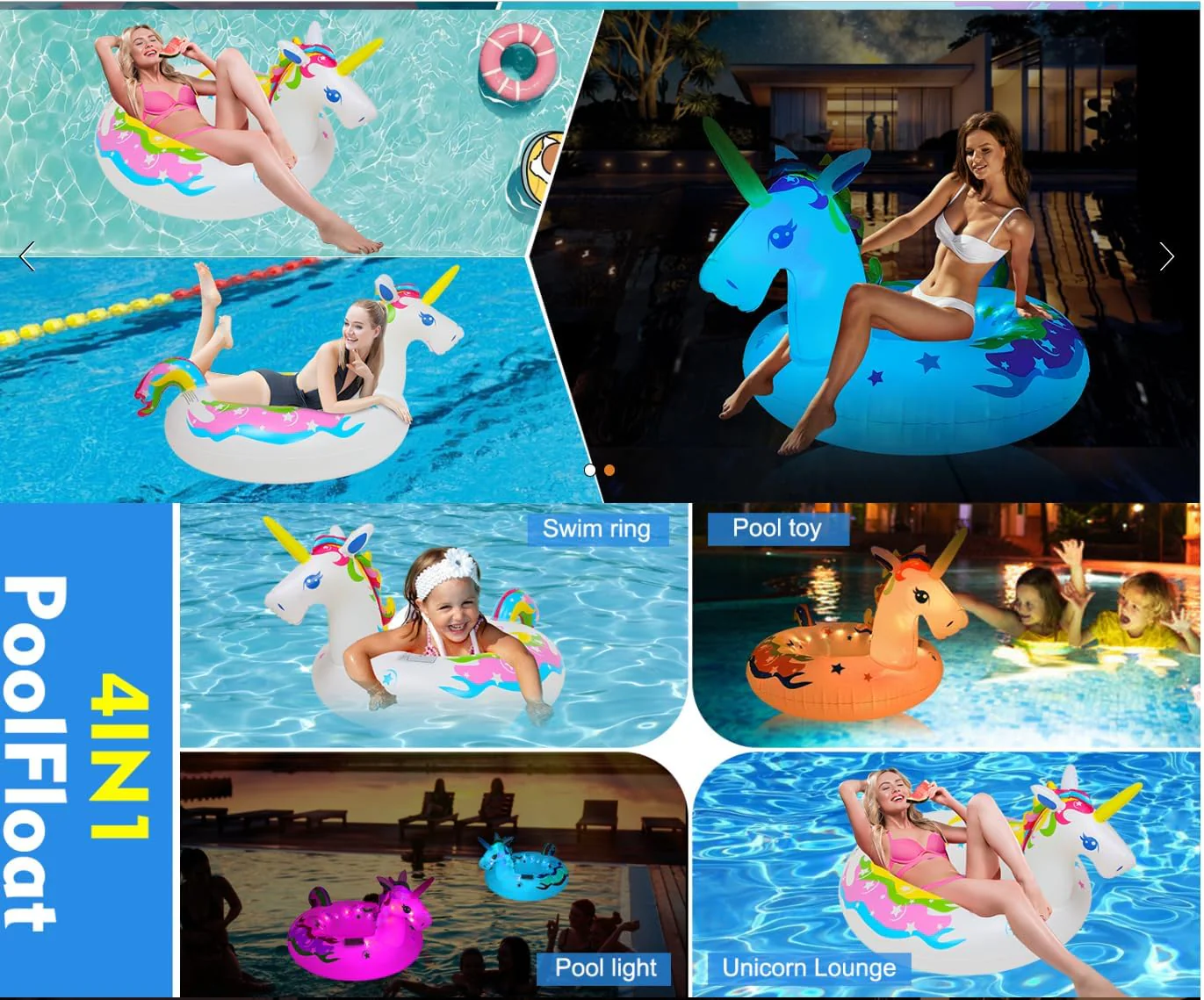 43 Inch Solar Powered Floating Unicorn Pool Light with 7 Modes Color Changed LED Lights,Large Inflatable Pool Swim Ring - Image 2
