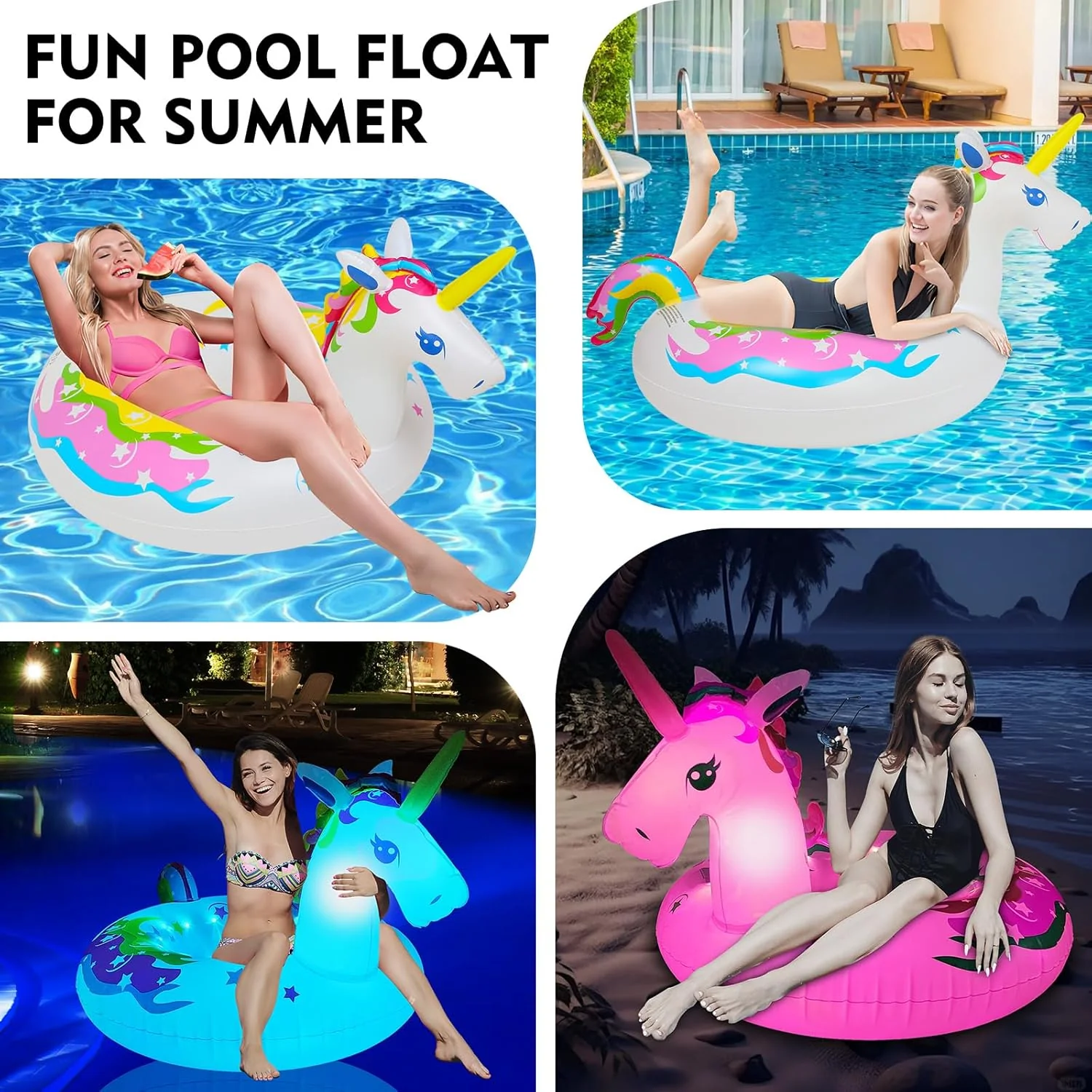 43 Inch Solar Powered Floating Unicorn Pool Light with 7 Modes Color Changed LED Lights,Large Inflatable Pool Swim Ring - Image 4