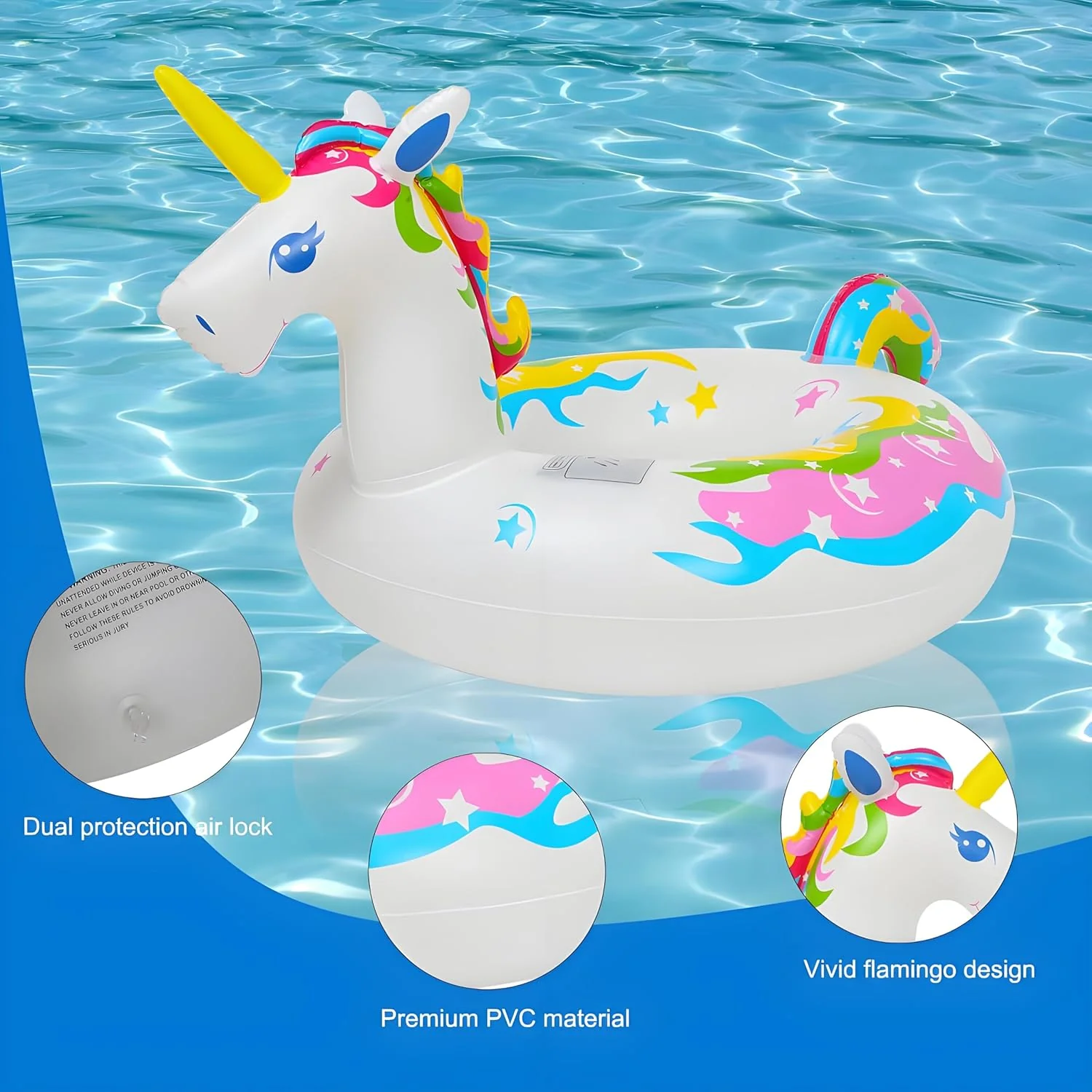 43 Inch Solar Powered Floating Unicorn Pool Light with 7 Modes Color Changed LED Lights,Large Inflatable Pool Swim Ring - Image 5