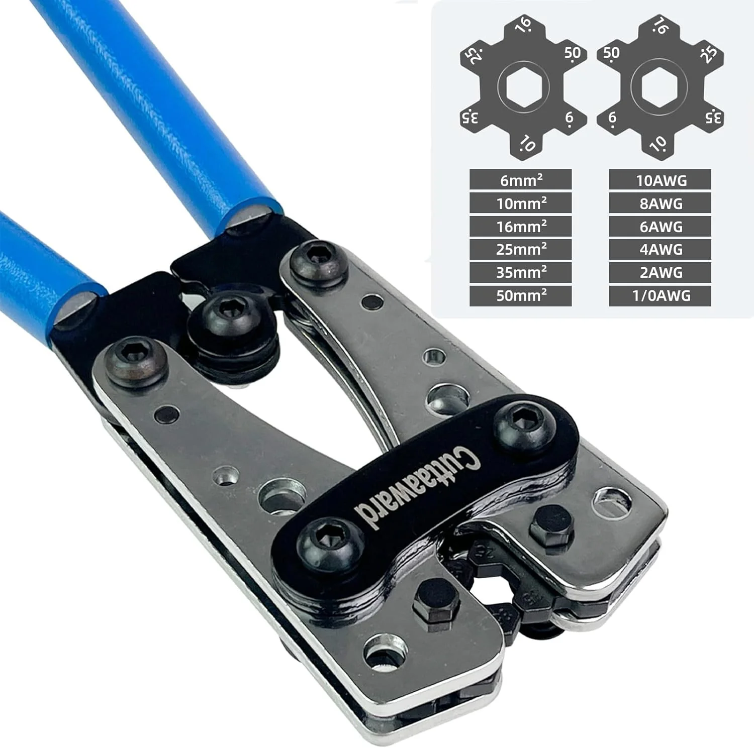 Battery Cable Lug Crimper - Heavy-Duty Wire Crimper for AWG 10-1, Hexagonal Crimping Tool with Aluminum Handle, High-Strength Steel, Wire EDM Cutting, Durable Battery Terminal Crimper for Copper Lugs - Image 4
