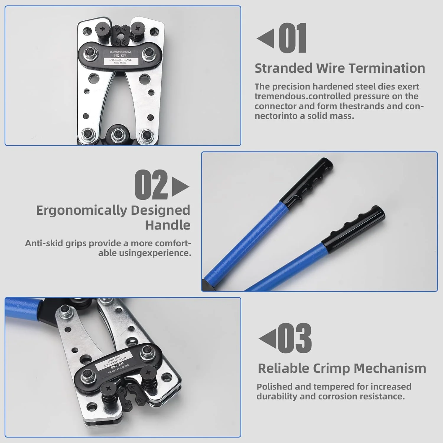 Battery Cable Lug Crimper - Heavy-Duty Wire Crimper for AWG 10-1, Hexagonal Crimping Tool with Aluminum Handle, High-Strength Steel, Wire EDM Cutting, Durable Battery Terminal Crimper for Copper Lugs - Image 6