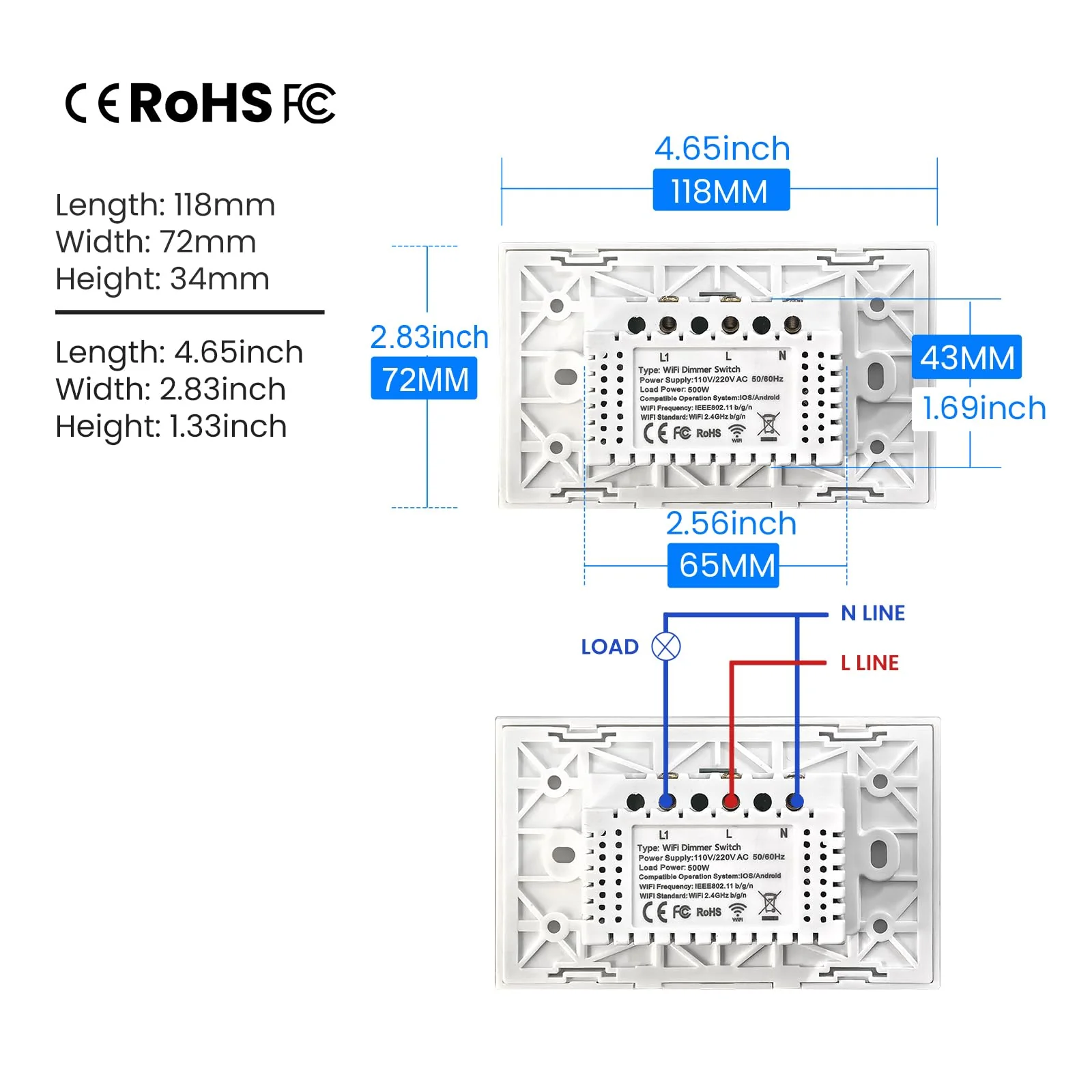 Smart Dimmer Switch,Single-Gang,Neutral Required,2.4GHz,Tuya/Smart Life App/Alexa,Tempered Glass Panel,White - Image 3