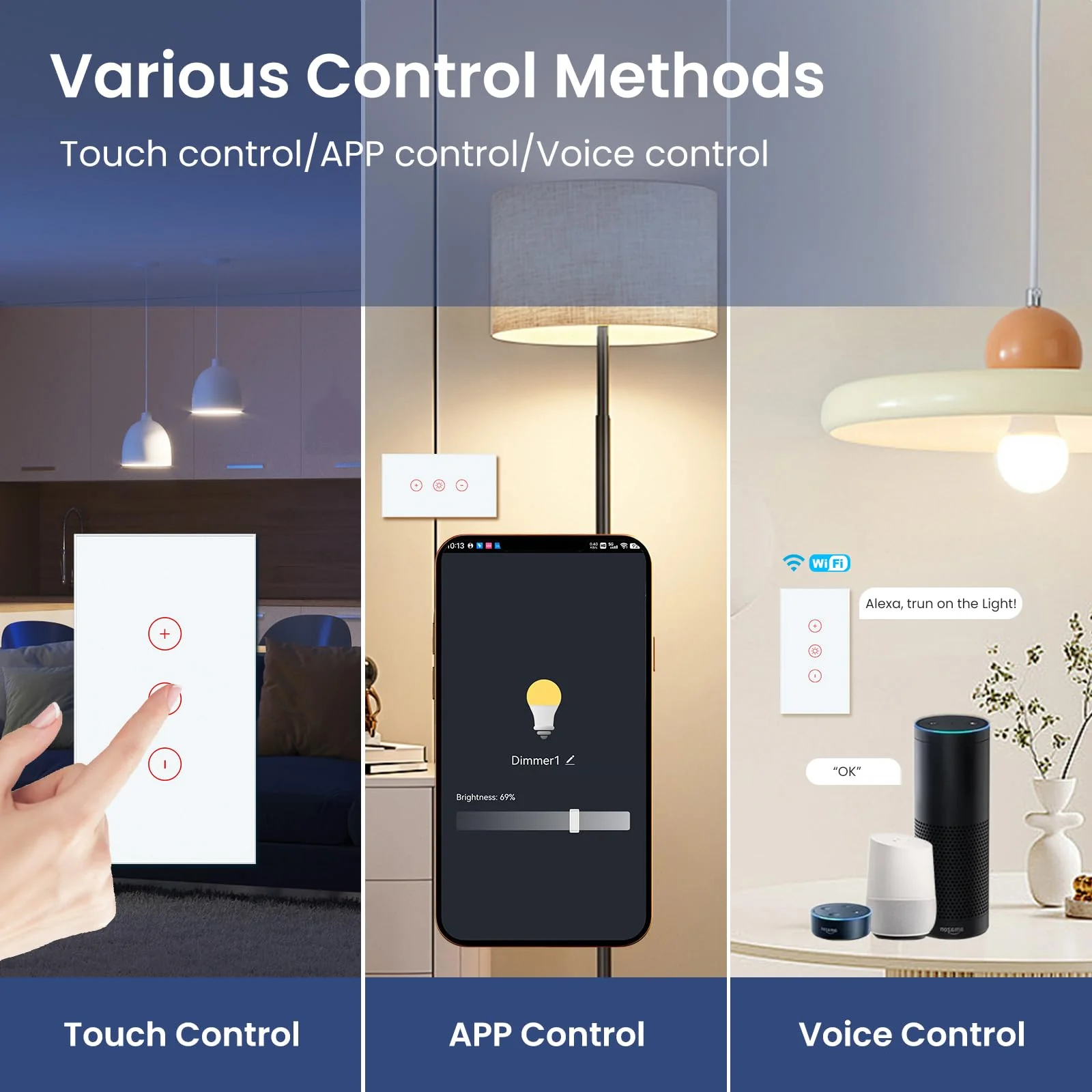 Smart Dimmer Switch,Single-Gang,Neutral Required,2.4GHz,Tuya/Smart Life App/Alexa,Tempered Glass Panel,White - Image 4