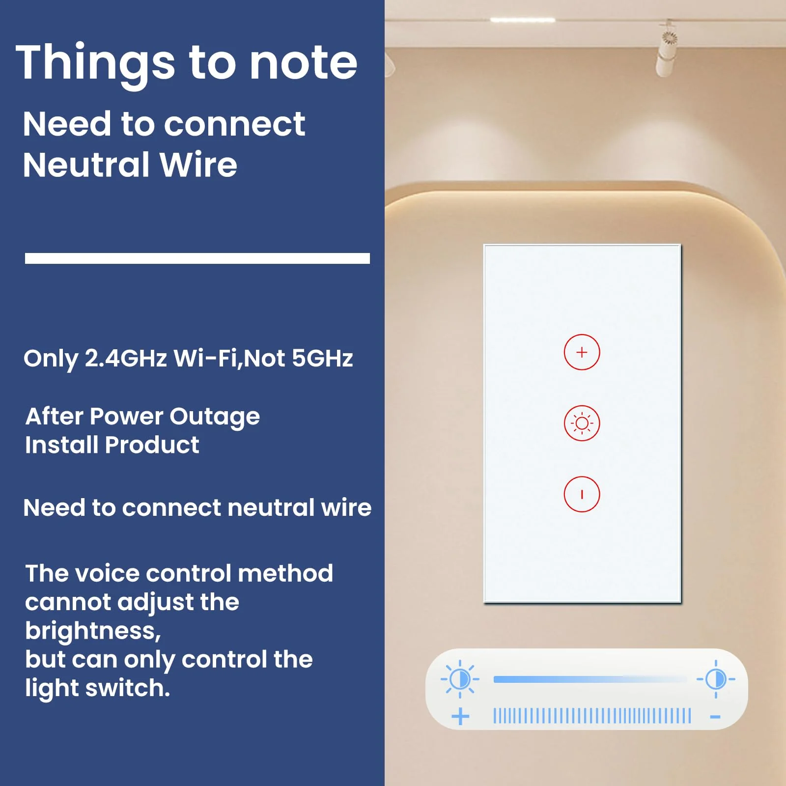 Smart Dimmer Switch,Single-Gang,Neutral Required,2.4GHz,Tuya/Smart Life App/Alexa,Tempered Glass Panel,White - Image 5