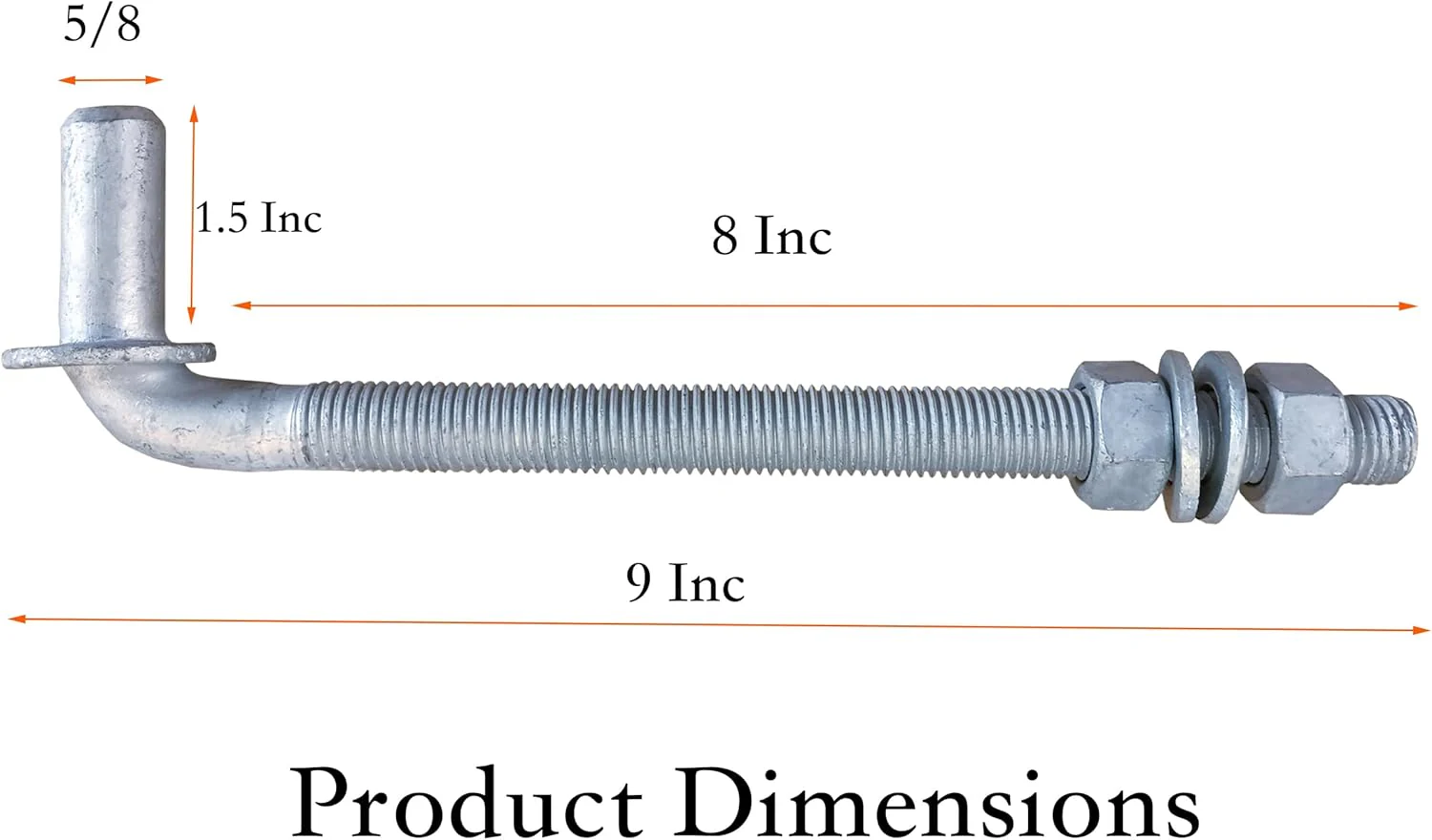 J-Bolt Gate Hinge, Hot-dip Galvanized J Bolt with 5/8" Gate Hinge. Farm Gate Hinges for Chain Link Fence Mostly Used in Frams, Back Yard, Frence Etc. Include Nut Washer (9" 8PCS) - Image 3