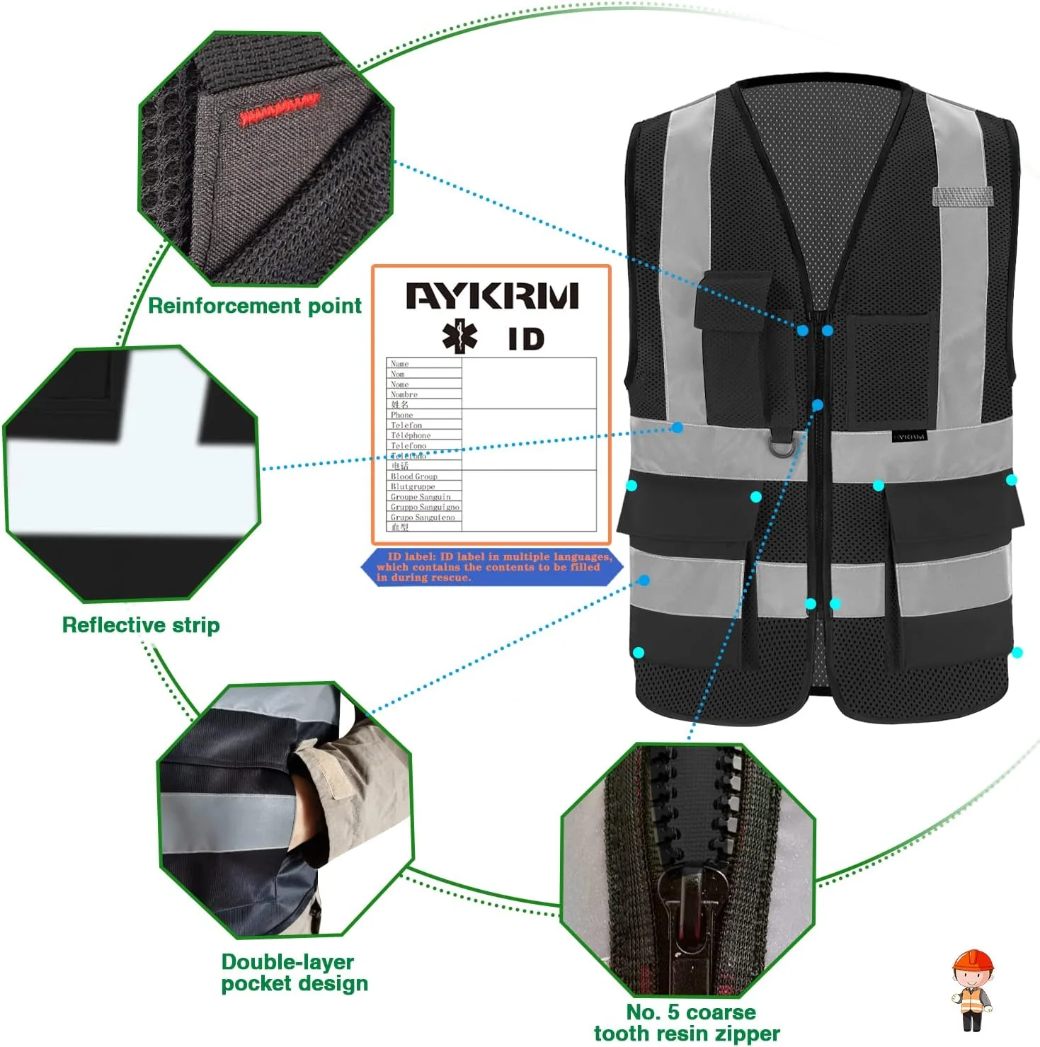 Black safety vest mesh for men small - Image 3