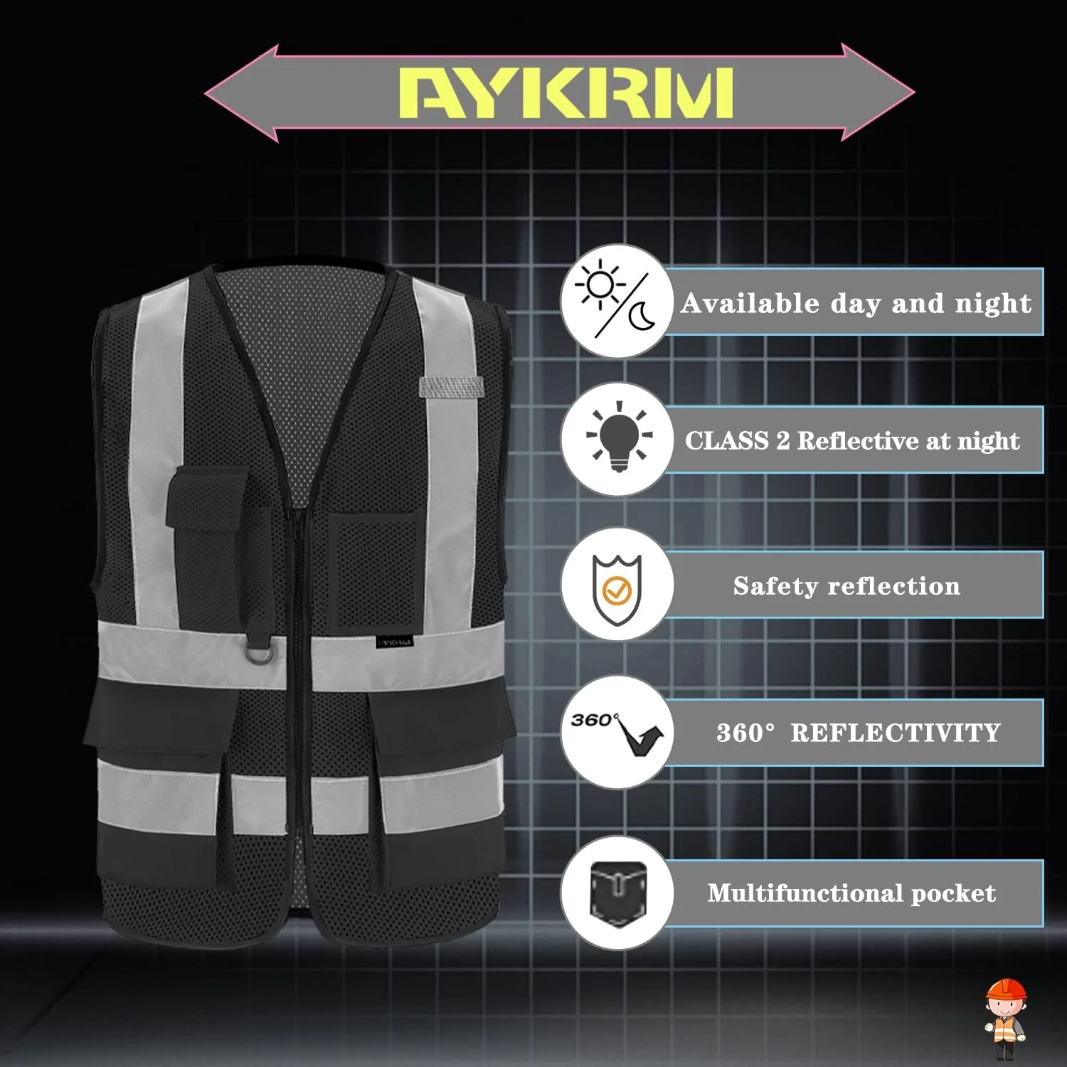 Black safety vest mesh for men small - Image 4