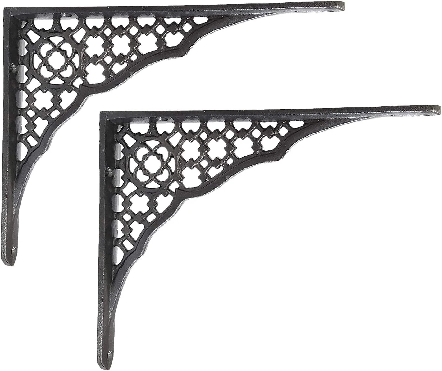 NACH Decorative Shelf Brackets, 2 Pack of 6.5 x 1 x 8.5 inch, Black Cast Iron Shelf Support Bracket - Metal Shelf Brackets for Wall - Lattice Shelf Bracket