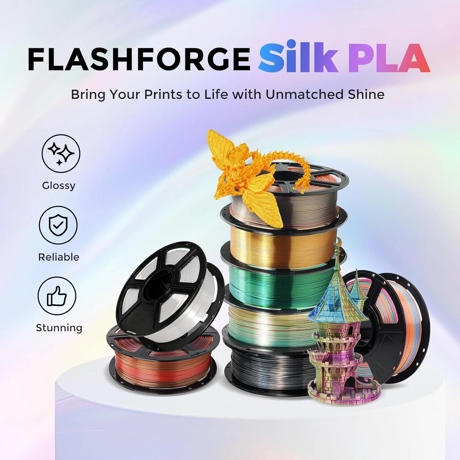 FLASHFORGE Silk PLA Filament 1.75mm Bright Gold, Smooth and Silky Texture 3D Printing Filament, Dimensional Accuracy +/- 0.02mm - Image 3