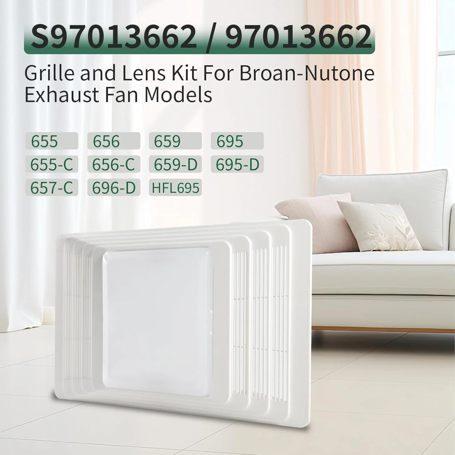 S97013662 Bathroom Fan Cover Grille and Lens Assembly Kit Compatible with Broan Nutone Exhaust Fan 656, 655, 659, 657, 696, 695, HFL695 16.8" x 10.6" Upgraded Bathroom Vent Cover Replacement - Image 3