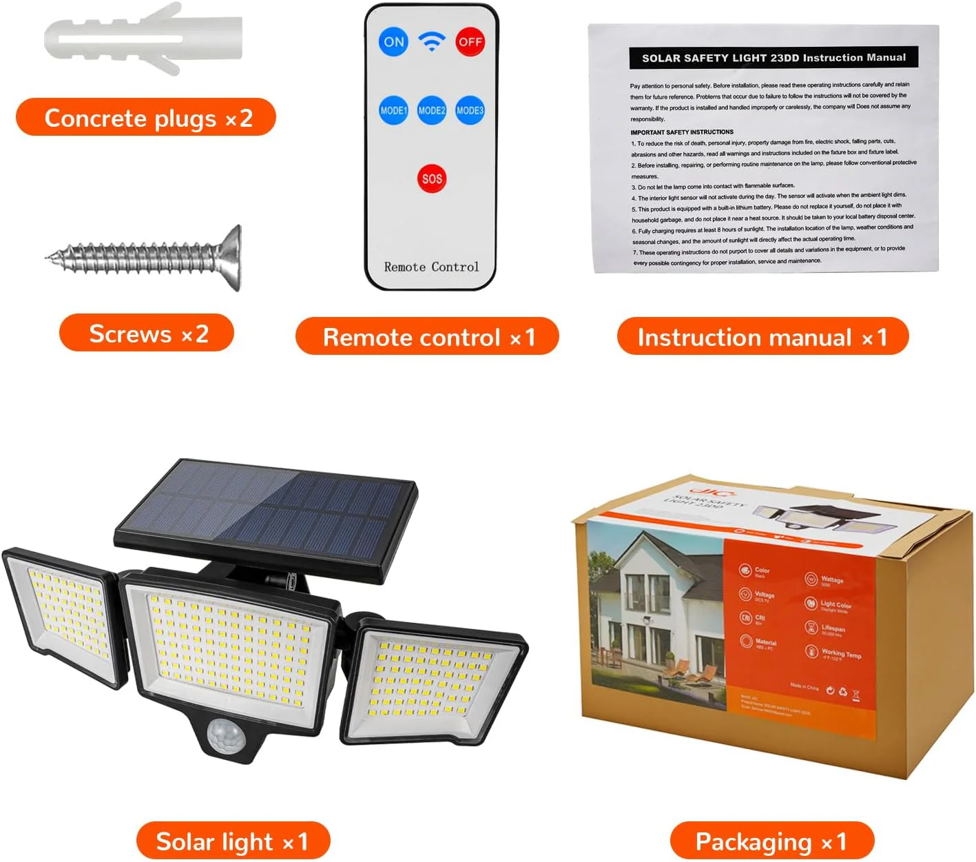 JJC Solar Motion Lights Outdoor Waterproof - 2500LM 3 Heads 270° Wide Angle Flood Lights with Motion Sensor, IP65 Waterproof Security Lighting, 3 Modes for Yard/Garage - Image 8