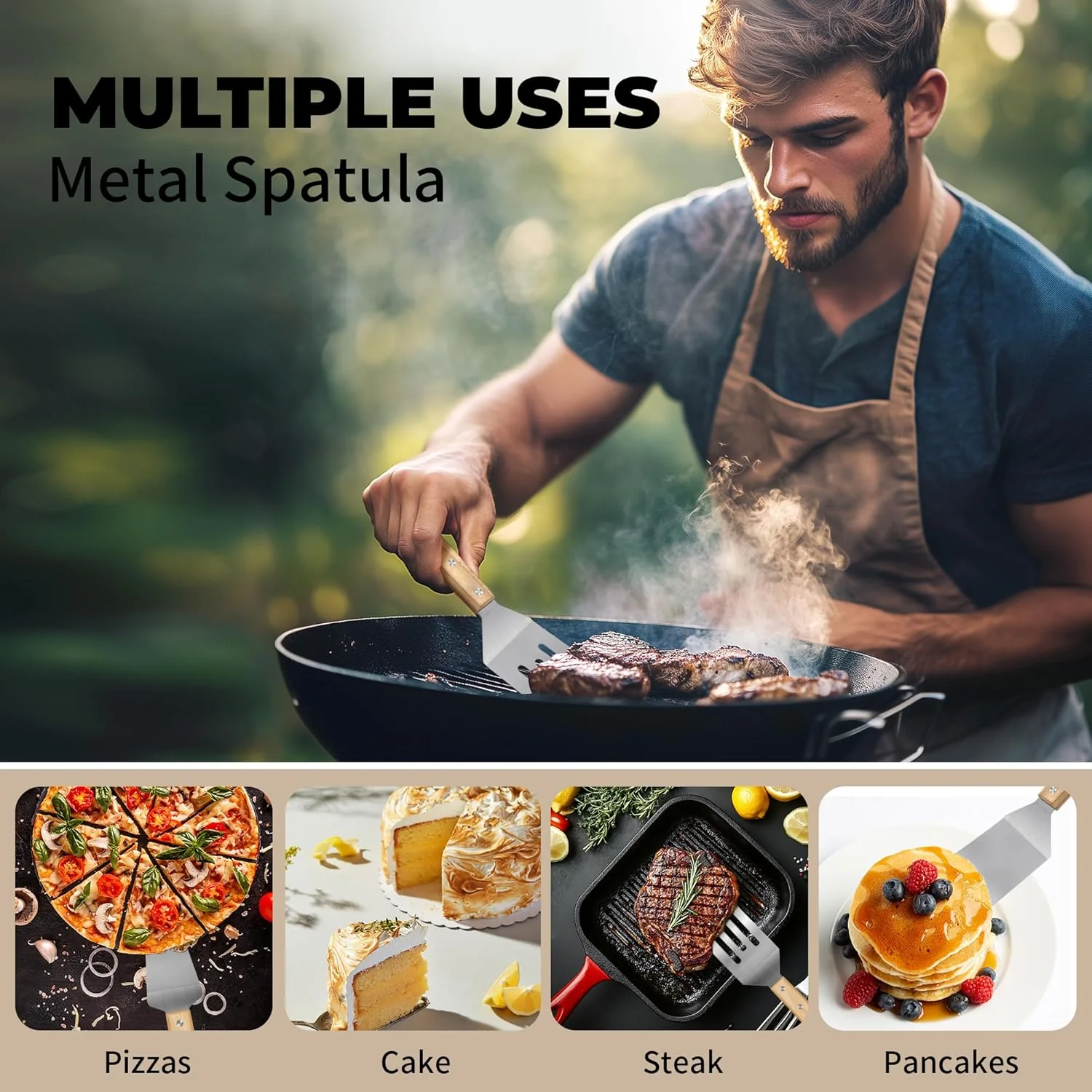 3 Pieces Stainless Steel Spatula Set, Metal Spatula for Cooking with Wooden Handle, Metal Spatulas for kitchen use - Image 4