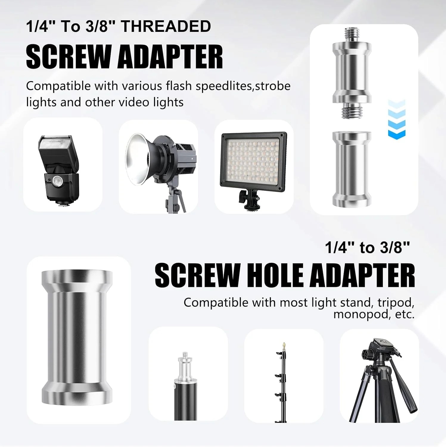 EMART Camera Flash Bracket H Type Mount with Umbrella Softbox Holder, 180° Swivel Adjustable Metal Light Stand Adapter with 1/4" to 3/8" Screw for Speedlite LED Tripod (2 Pack) - Image 3