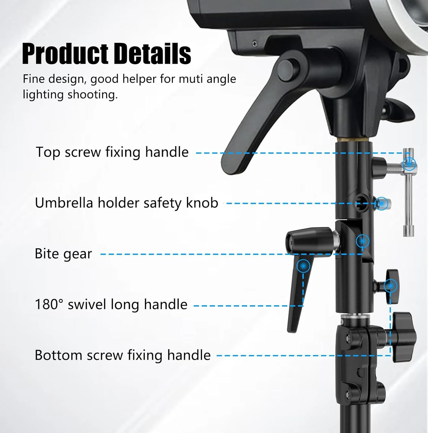 EMART Camera Flash Bracket H Type Mount with Umbrella Softbox Holder, 180° Swivel Adjustable Metal Light Stand Adapter with 1/4" to 3/8" Screw for Speedlite LED Tripod (2 Pack) - Image 6